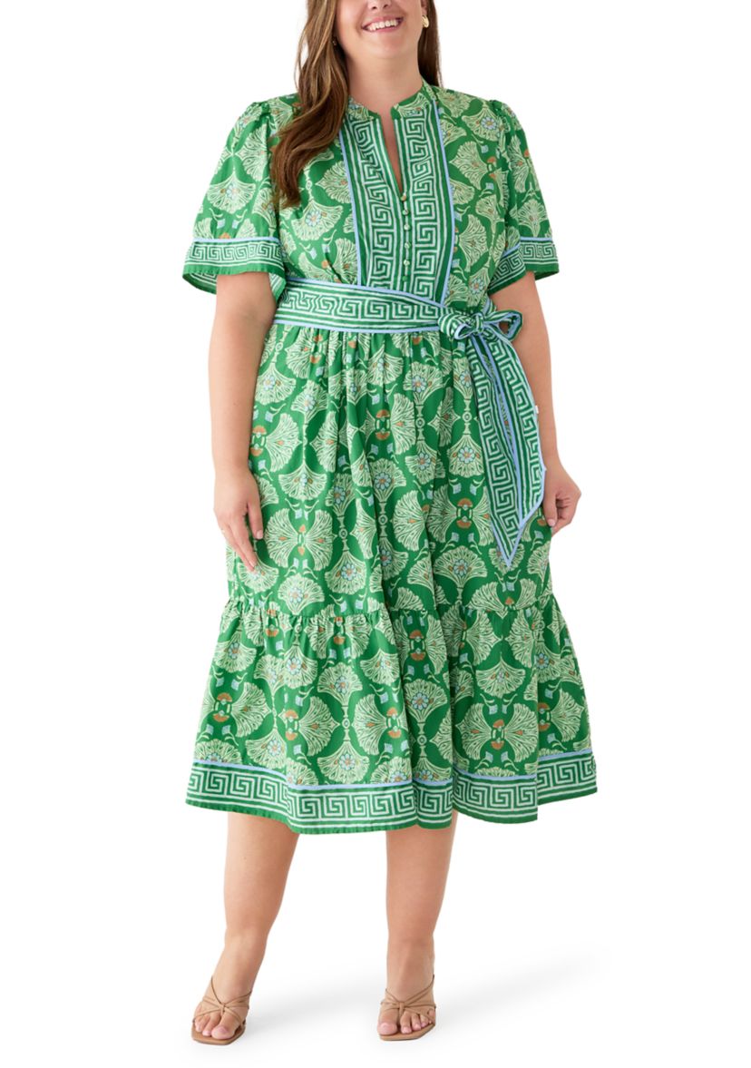 green and white dress plus size Unique Vintage Plus Size Emerald Green Delores Swing Dress with Sleeves 3X/20