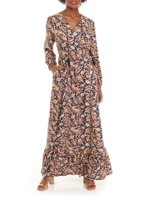 Wonderly Women's Long Sleeve Printed Peasant Maxi Dress | belk