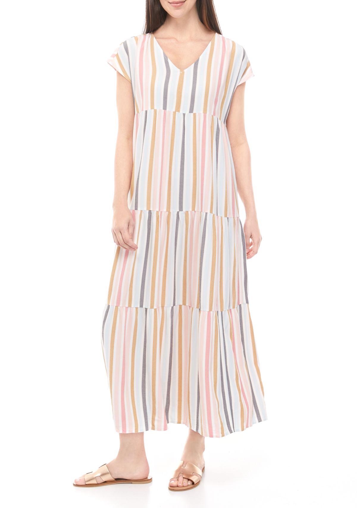 Womens V-Neck Tiered Maxi Dress