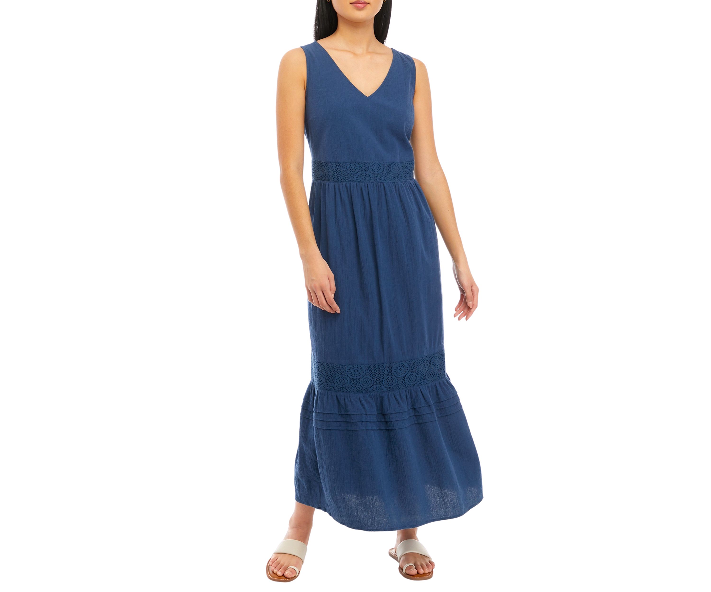 Womens Sleeveless V-Neck Midi Dress