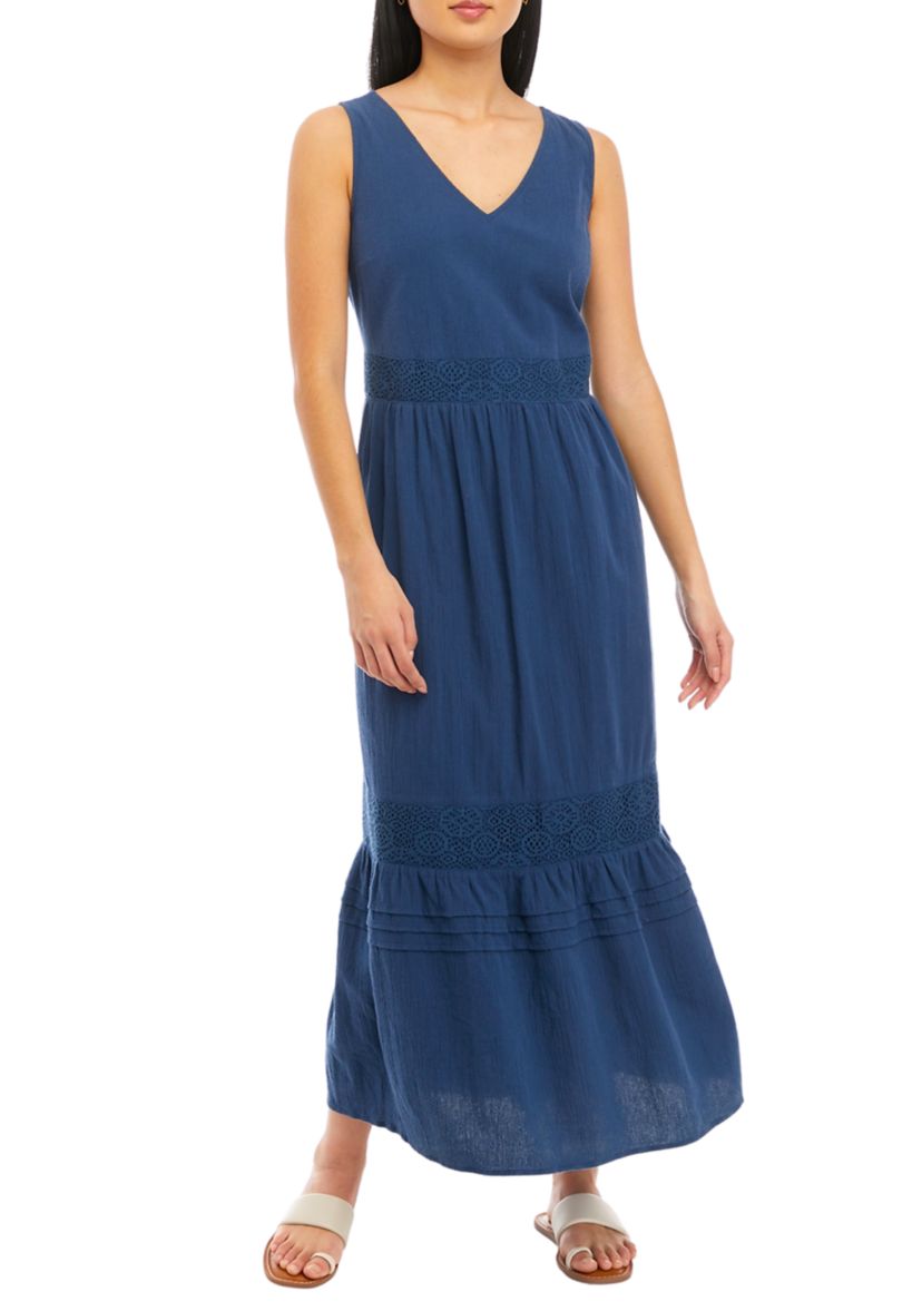 Womens Sleeveless V-Neck Midi Dress