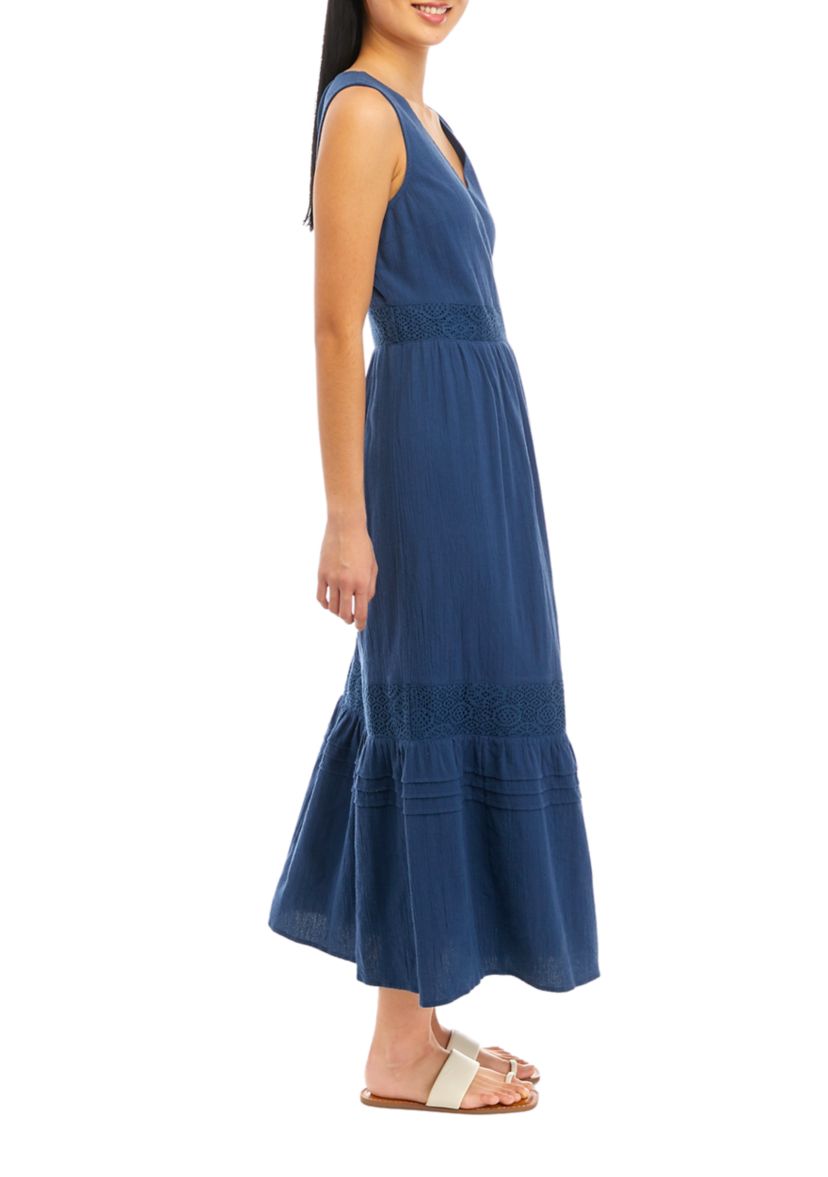 Womens Sleeveless V-Neck Midi Dress