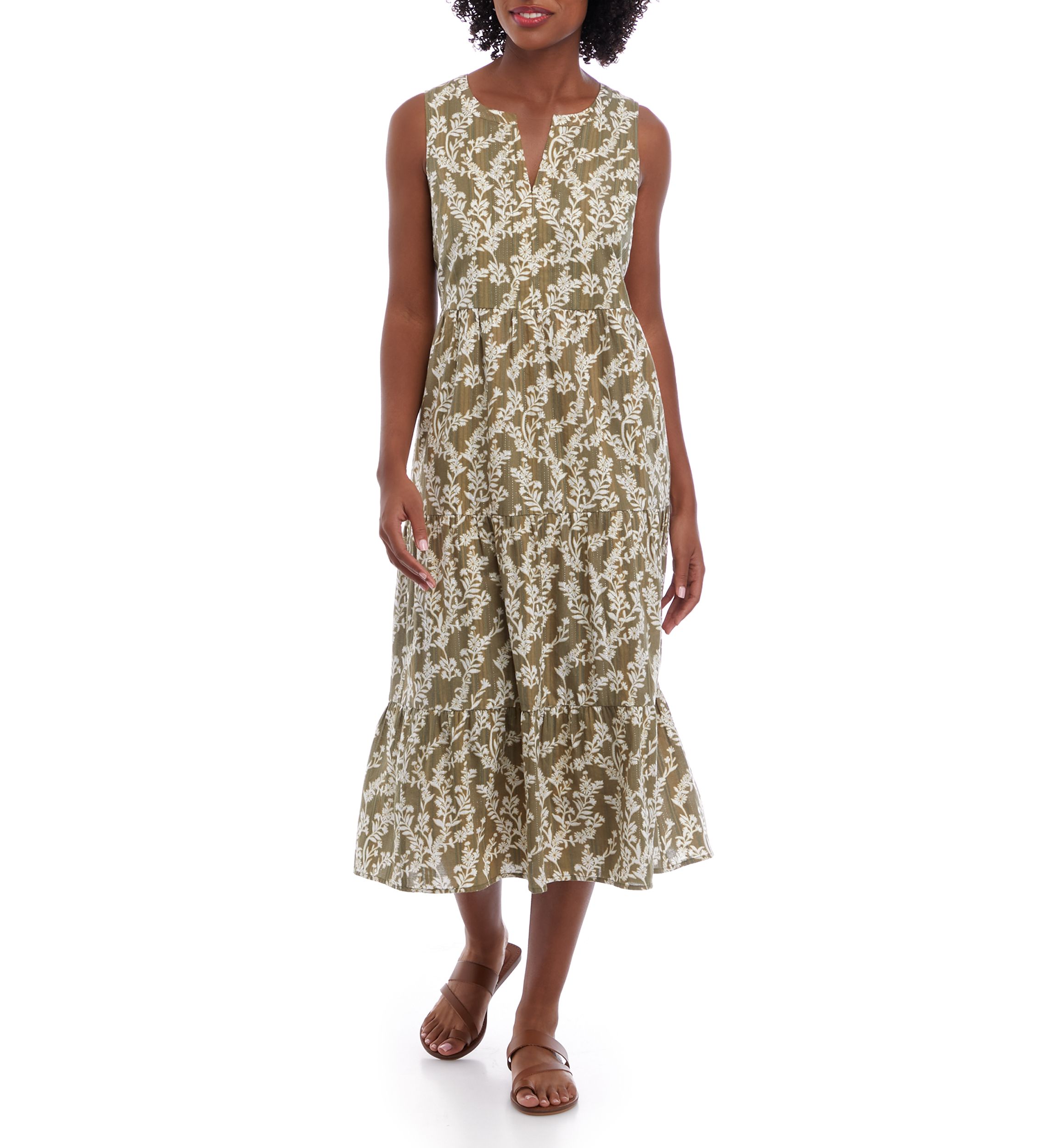 Womens Sleeveless Split Neck Midi Dress