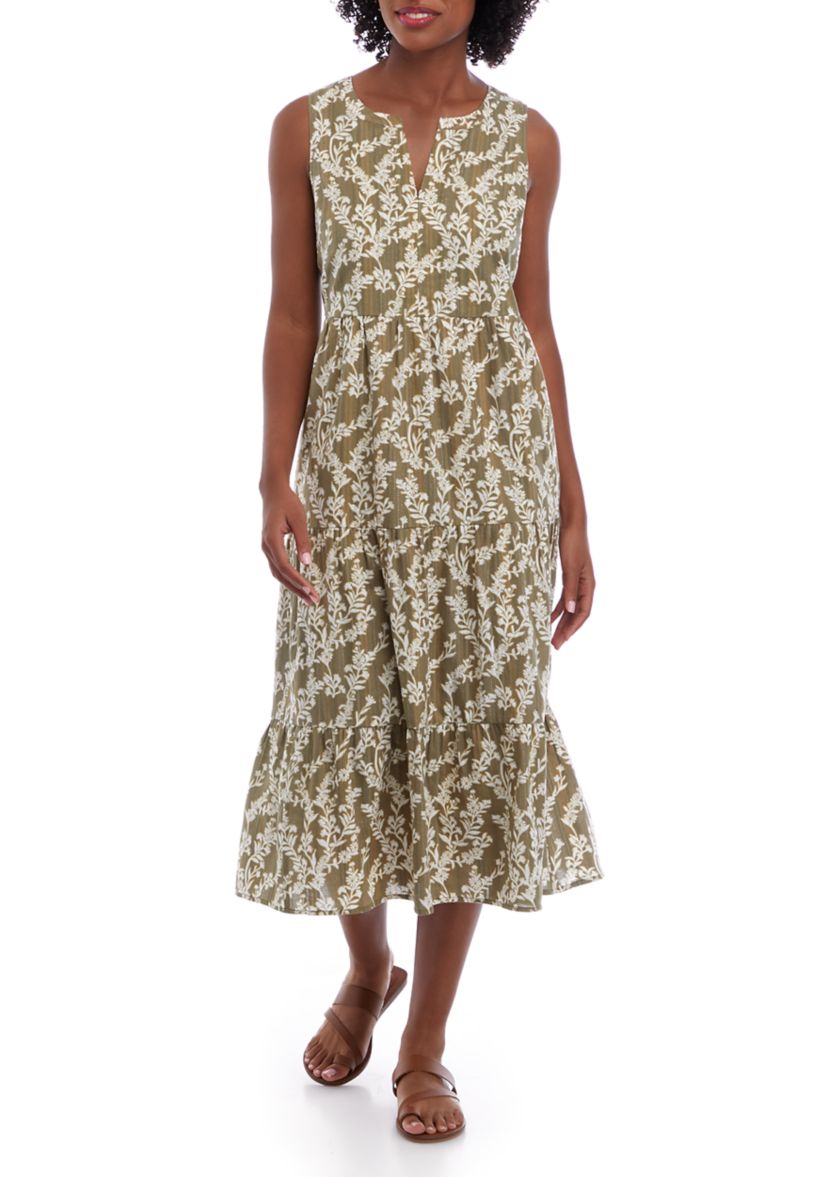 Womens Sleeveless Split Neck Midi Dress