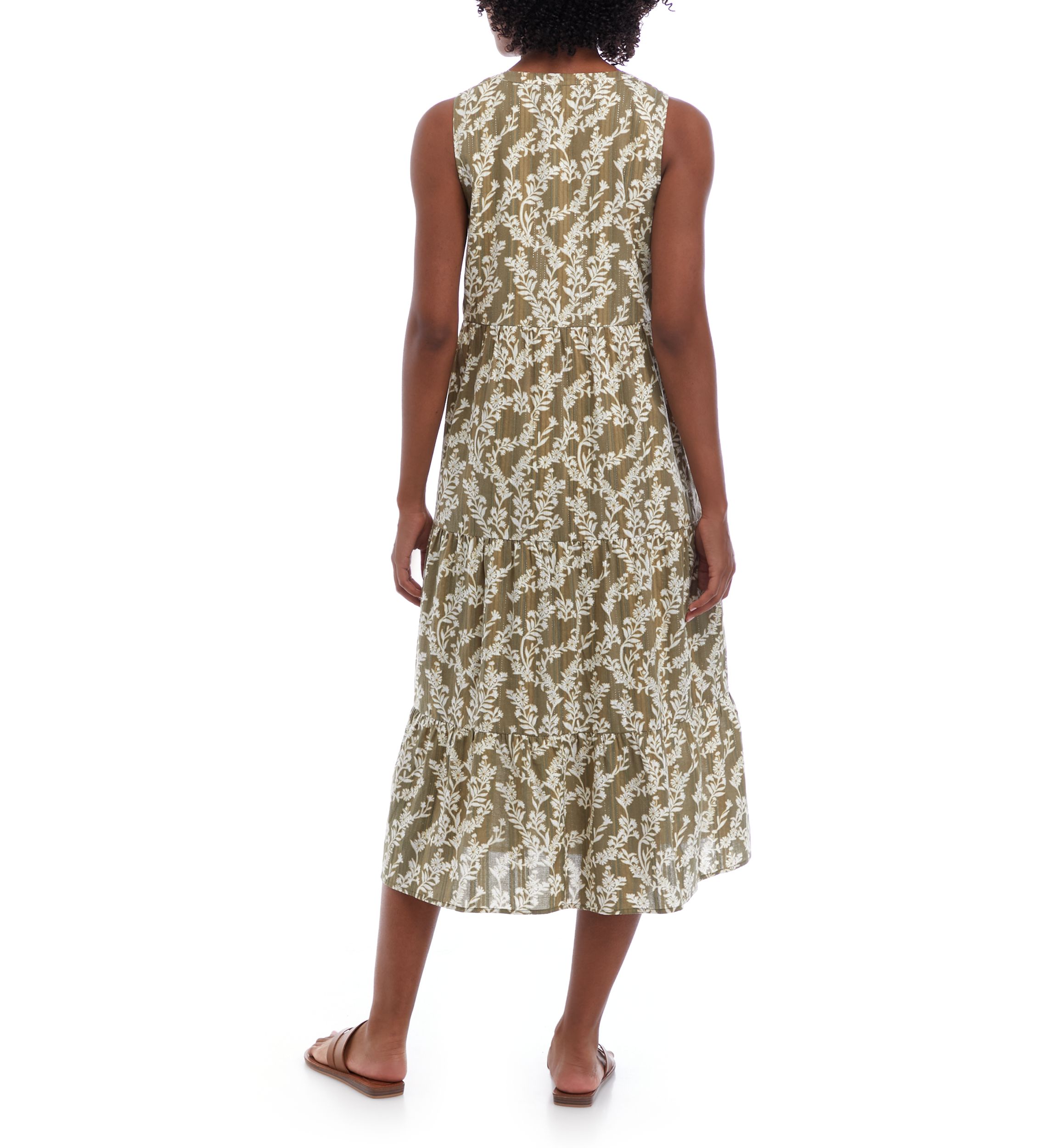 Womens Sleeveless Split Neck Midi Dress