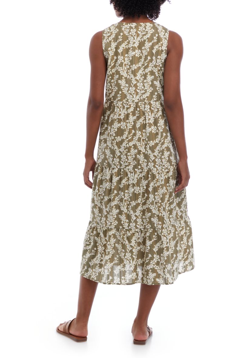 Womens Sleeveless Split Neck Midi Dress