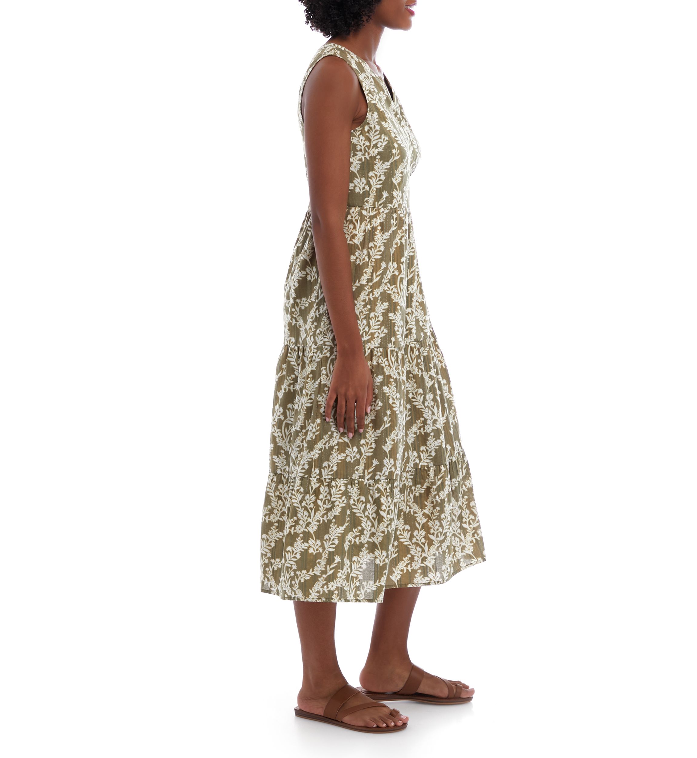 Womens Sleeveless Split Neck Midi Dress