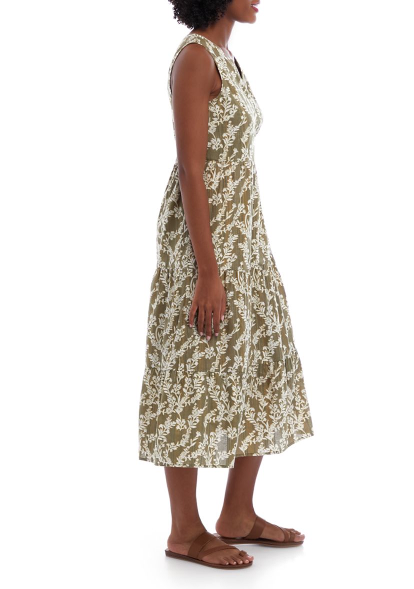 Womens Sleeveless Split Neck Midi Dress