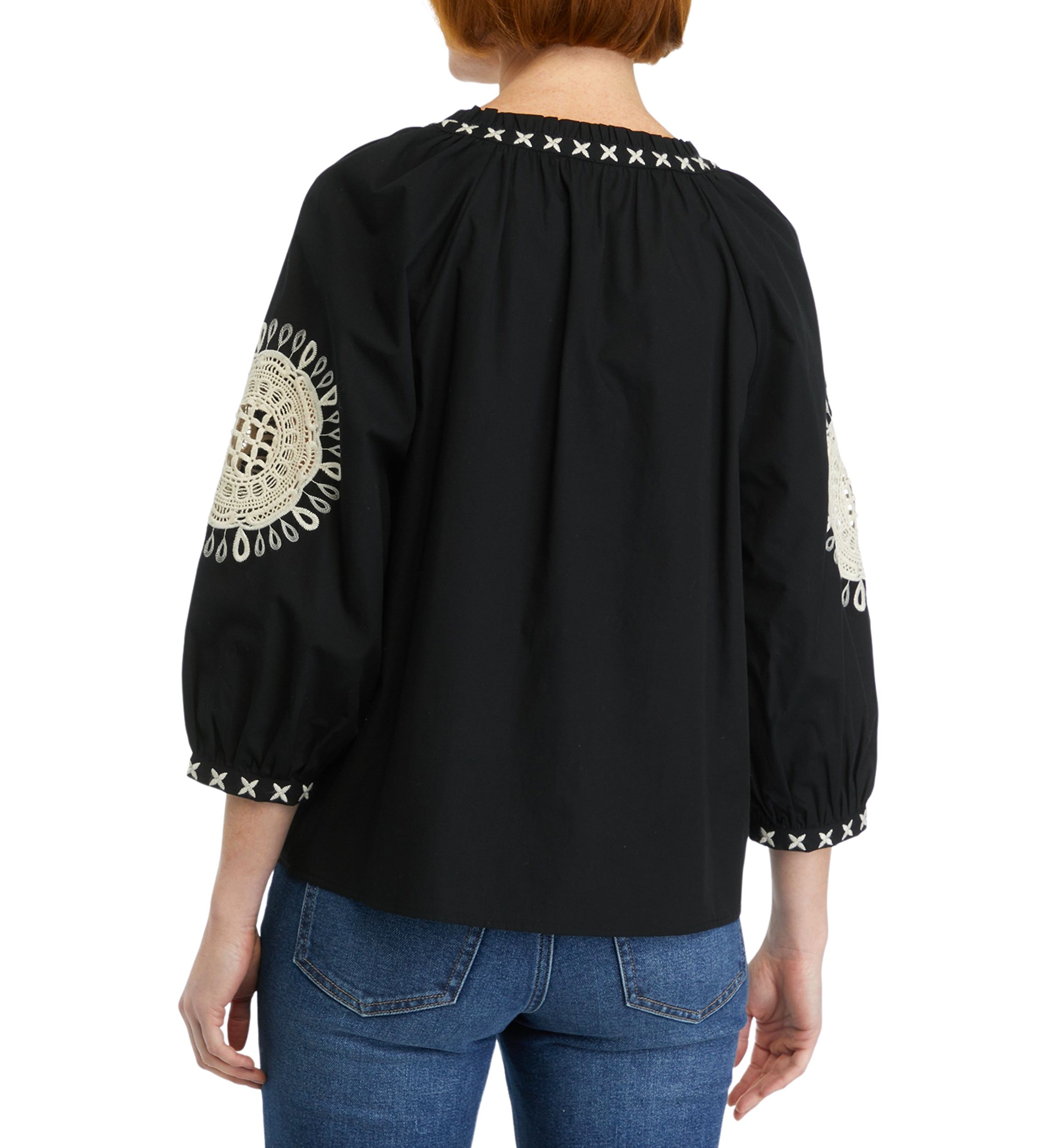 Womens Crochet Accented Peasant Top