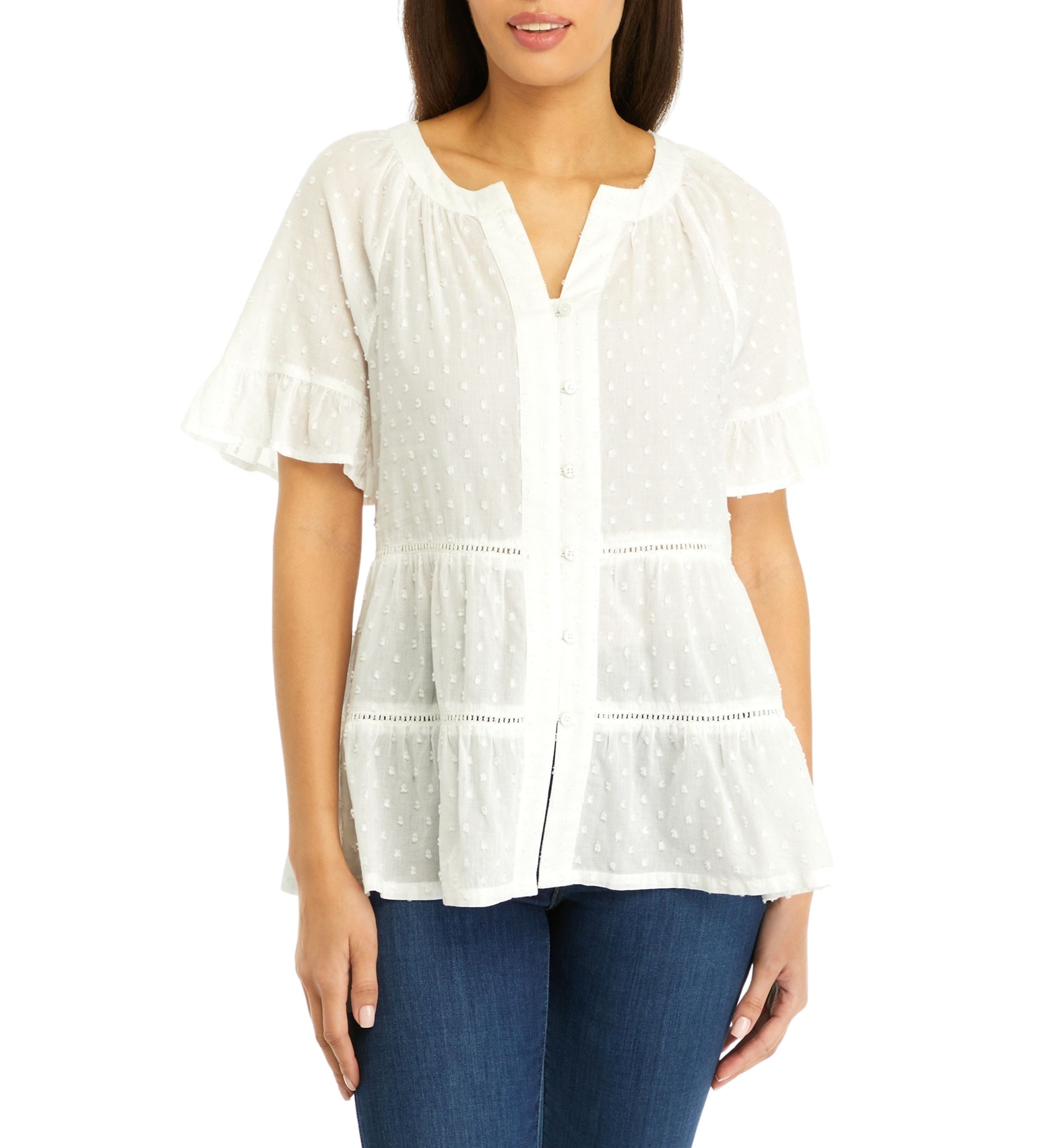 Womens Short Sleeve Tiered Blouse