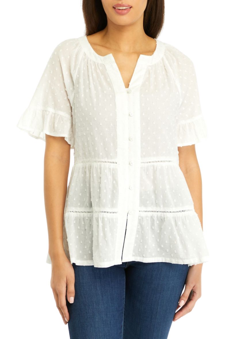 Womens Short Sleeve Tiered Blouse