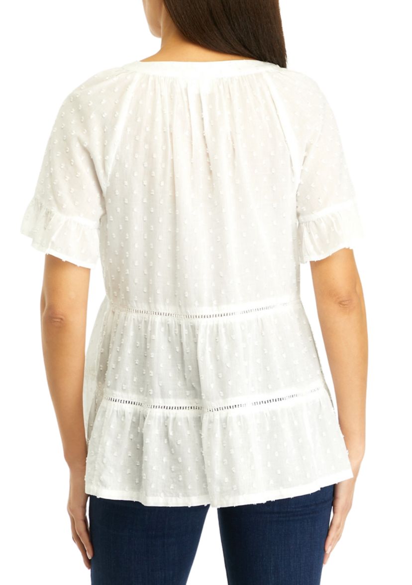 Womens Short Sleeve Tiered Blouse