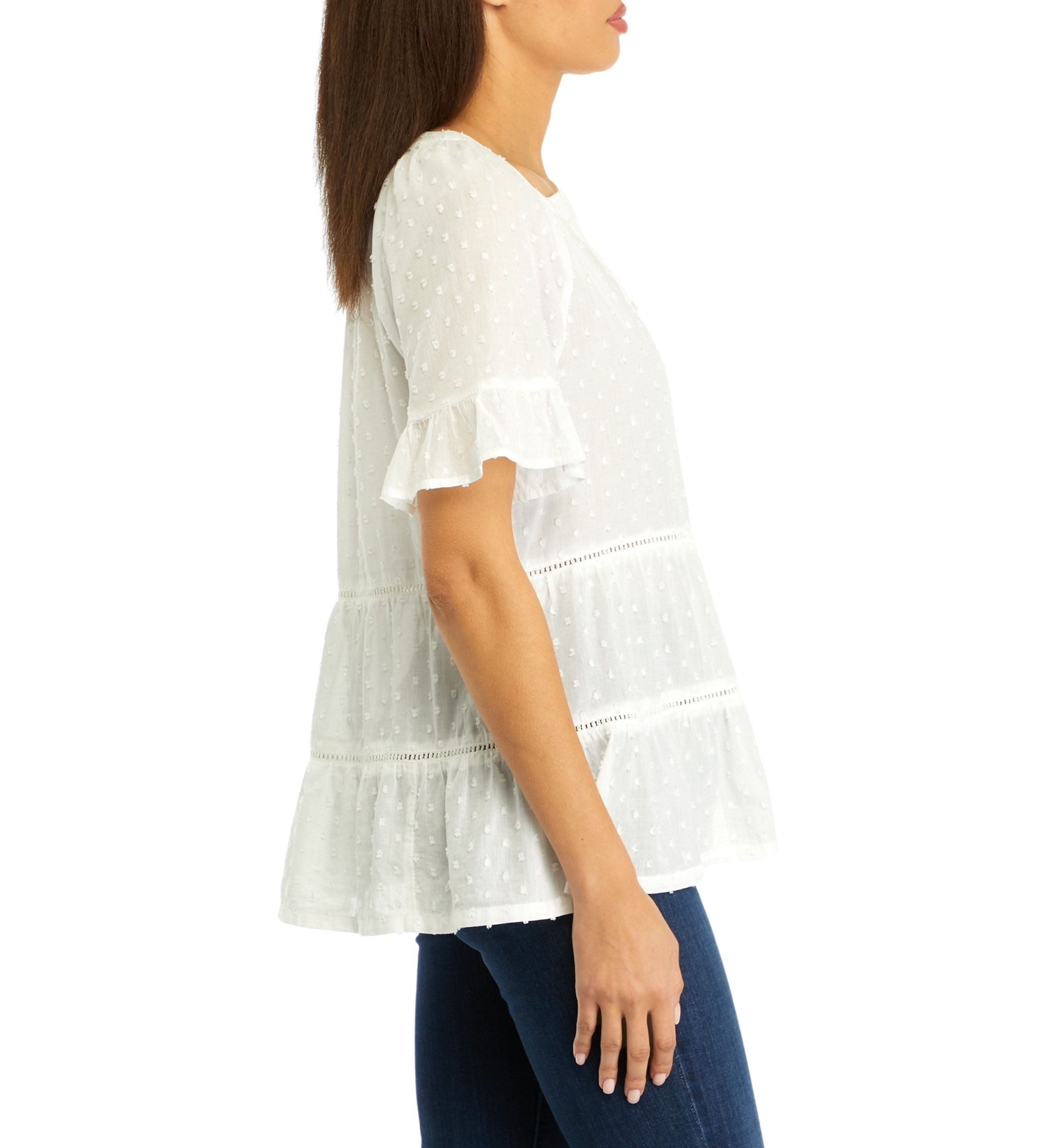 Womens Short Sleeve Tiered Blouse
