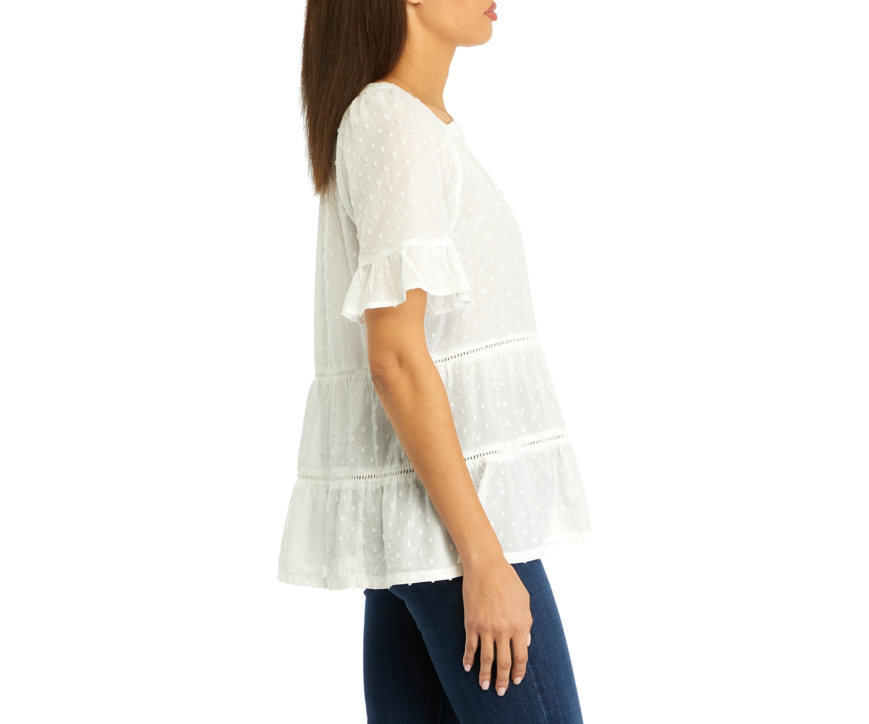Womens Short Sleeve Tiered Blouse