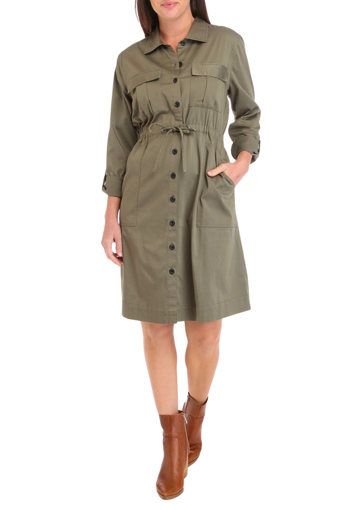 Womens Long Sleeve Utility Shirt Dress