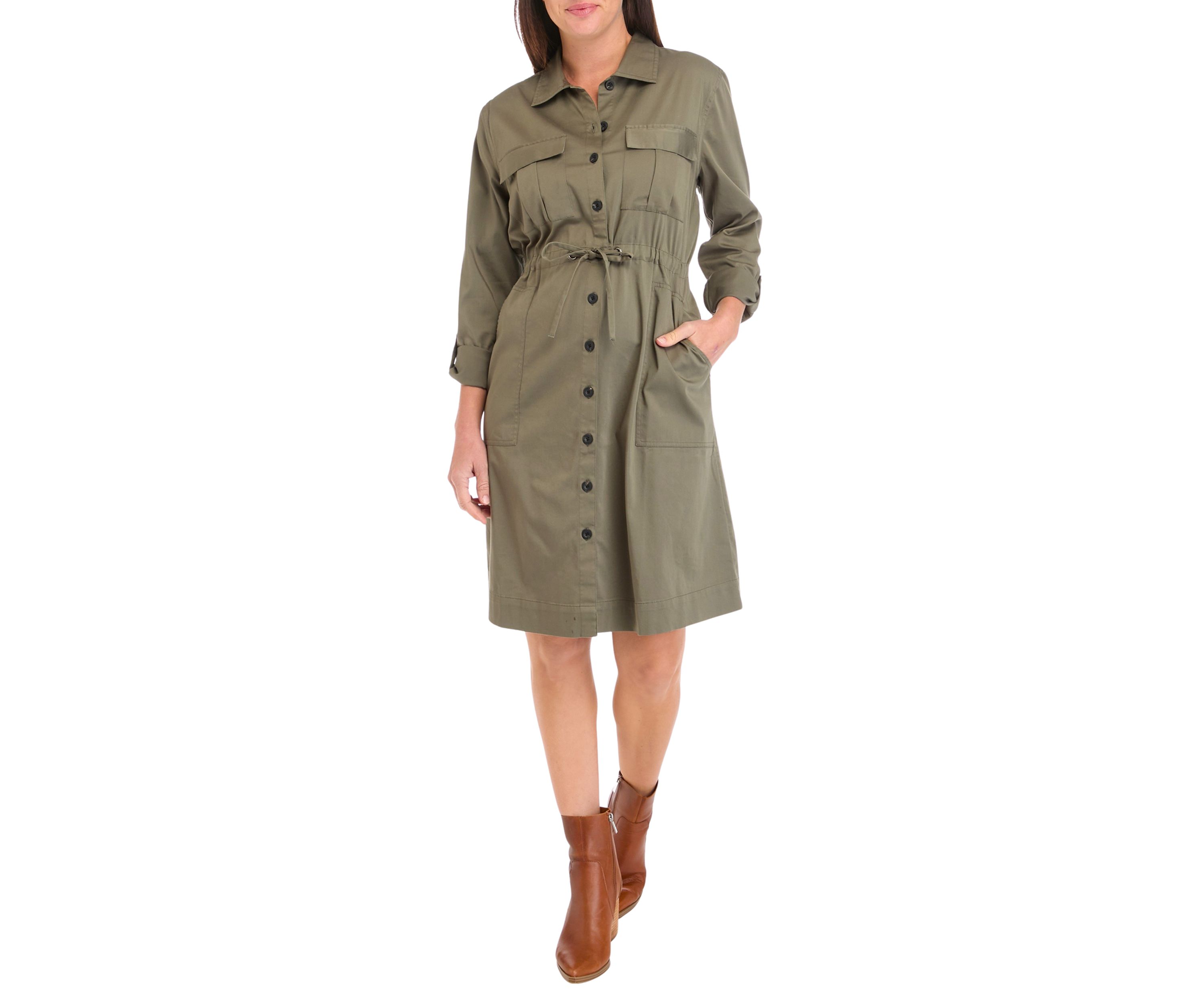 Womens Long Sleeve Utility Shirt Dress