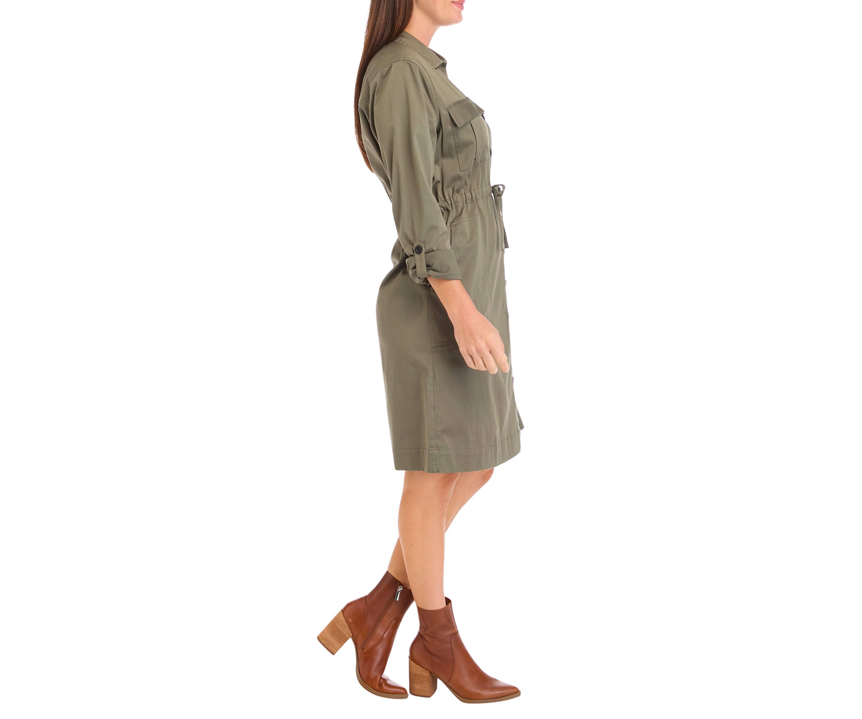 Womens Long Sleeve Utility Shirt Dress