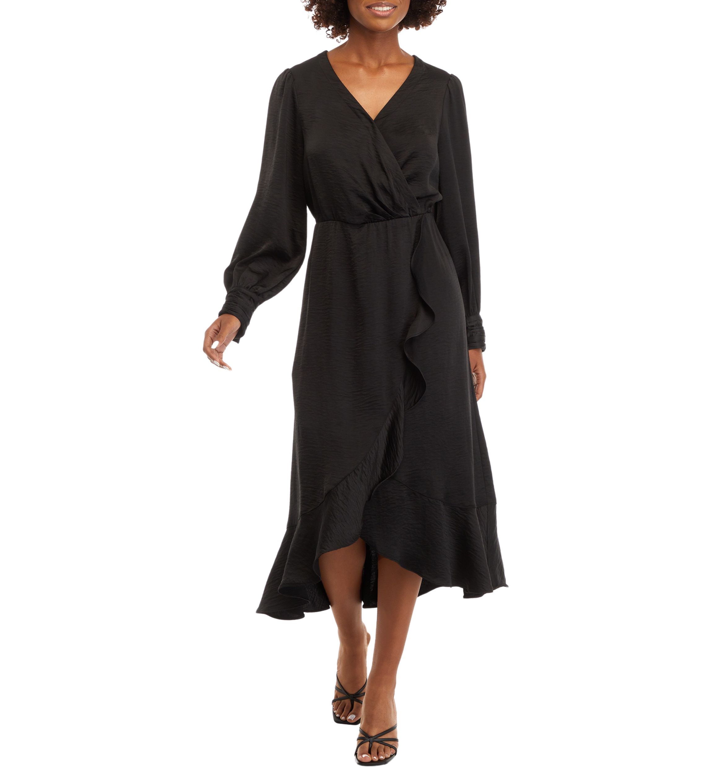 Womens Faux Wrapped Solid Dress