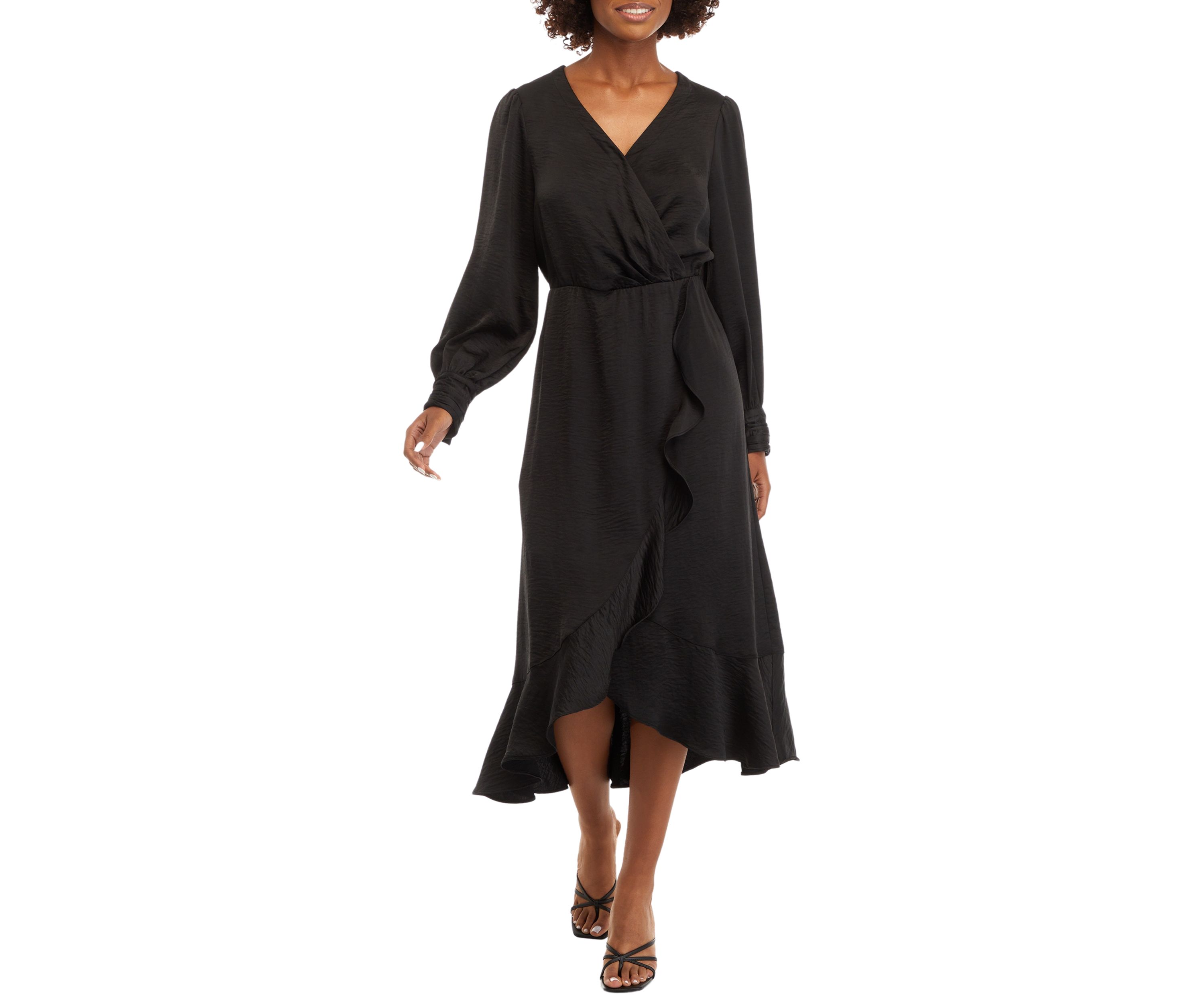 Womens Faux Wrapped Solid Dress