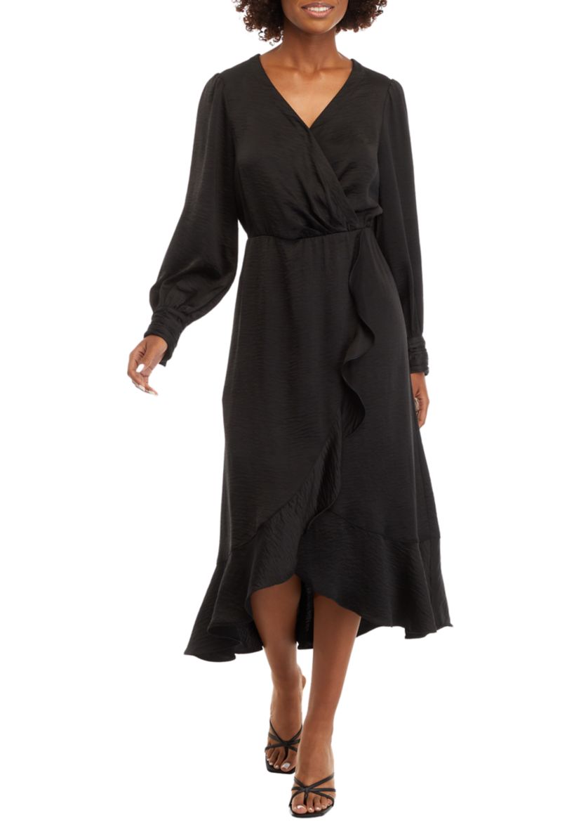 Womens Faux Wrapped Solid Dress