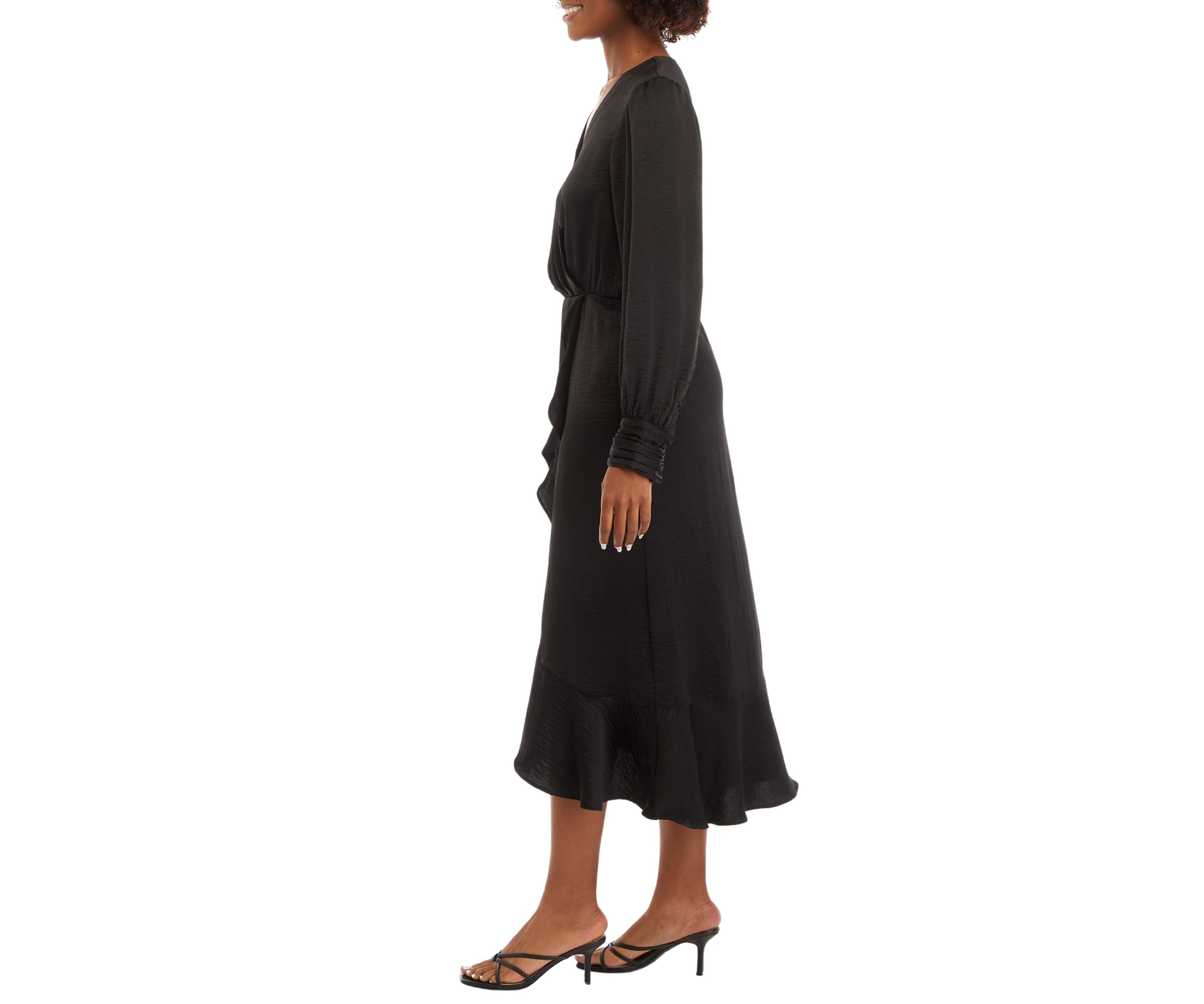 Womens Faux Wrapped Solid Dress