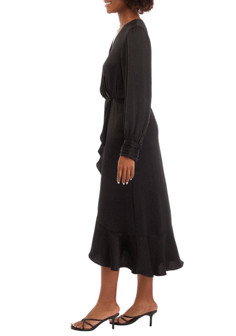 Womens Faux Wrapped Solid Dress