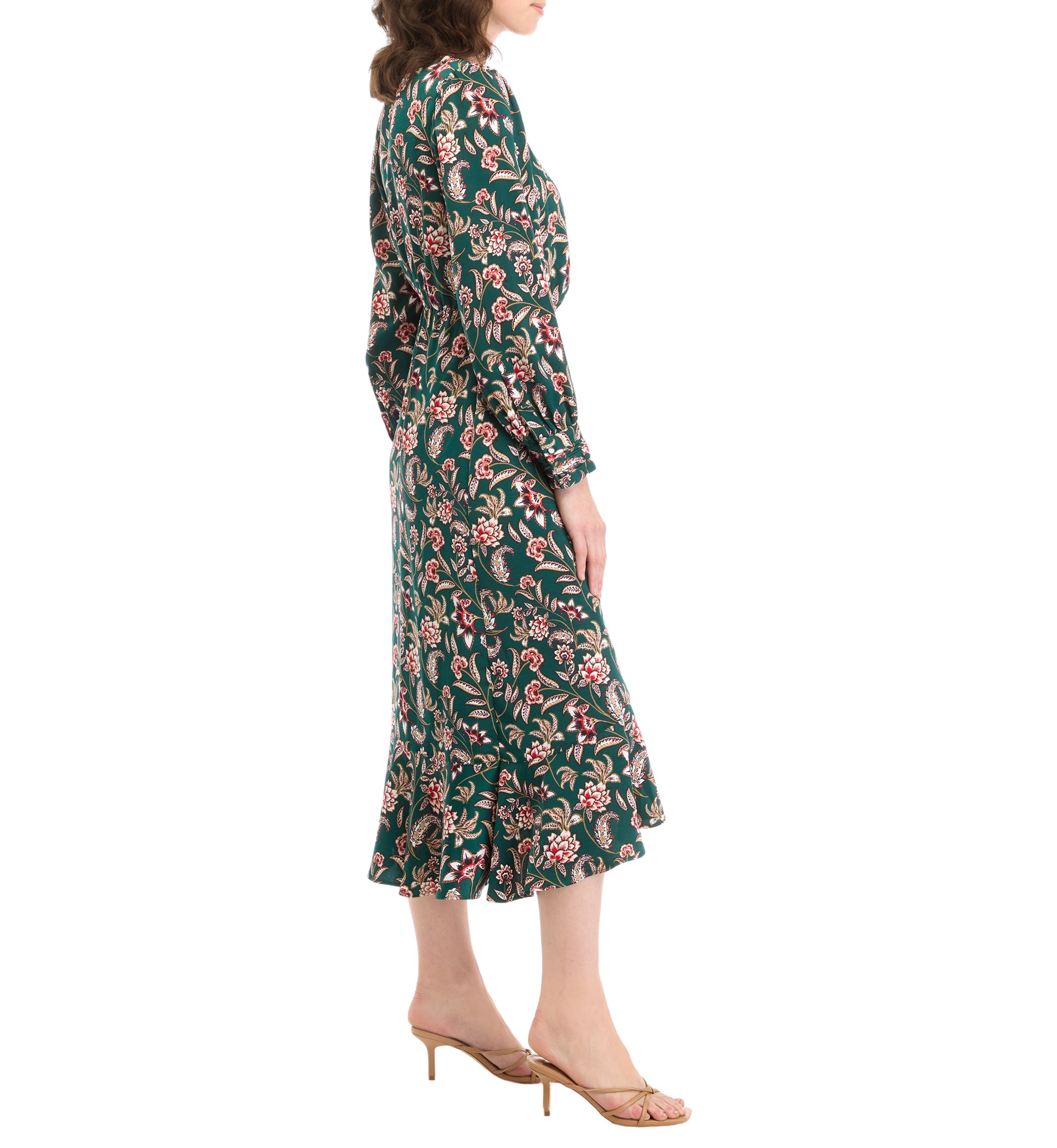 Womens Long Sleeve Printed Faux Wrap Dress