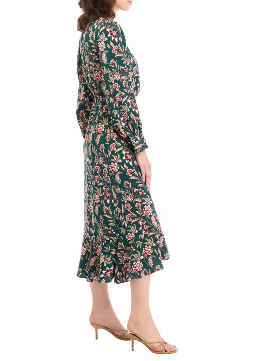 Womens Long Sleeve Printed Faux Wrap Dress