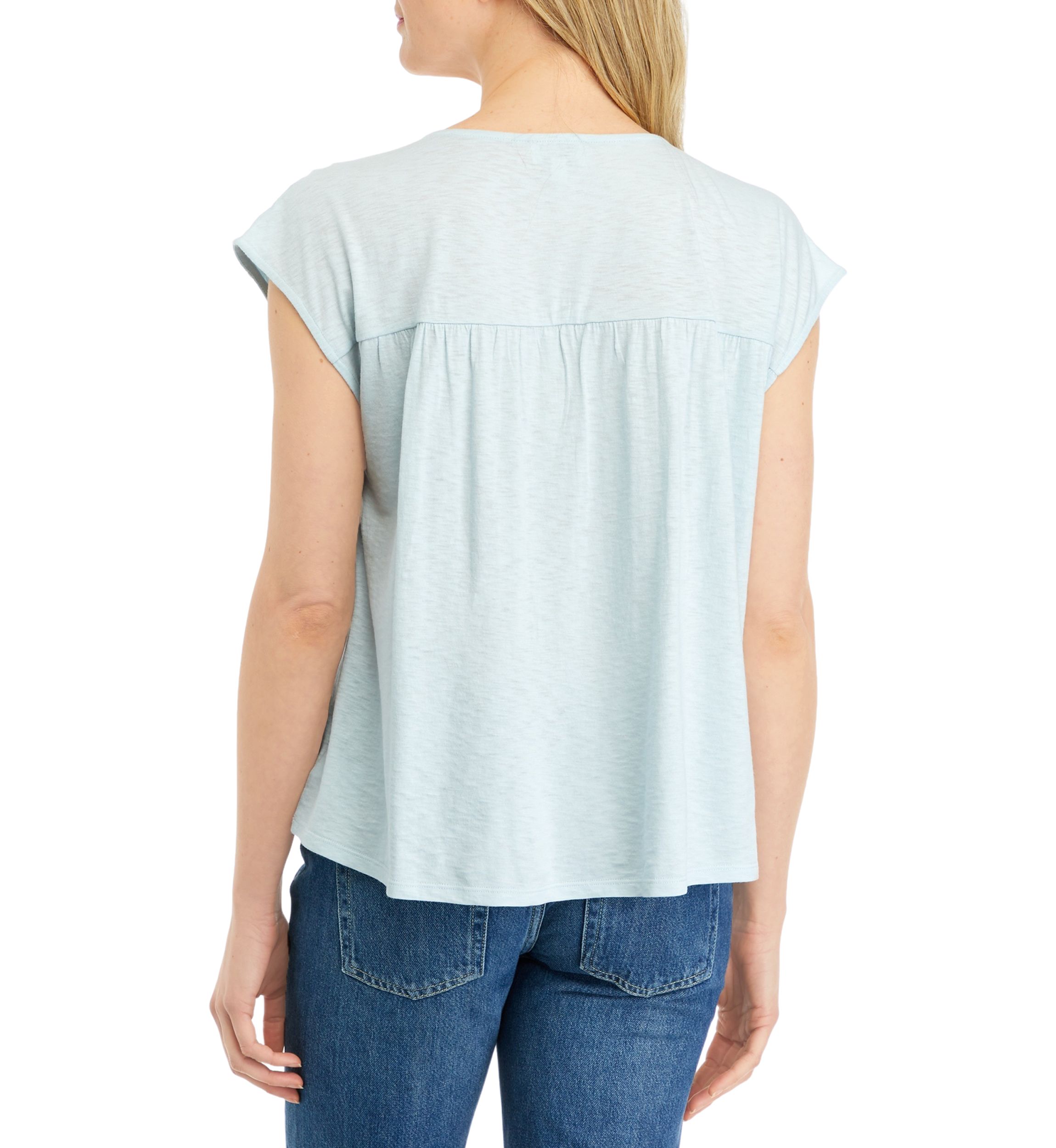Womens Embroidered Split Neck Top 