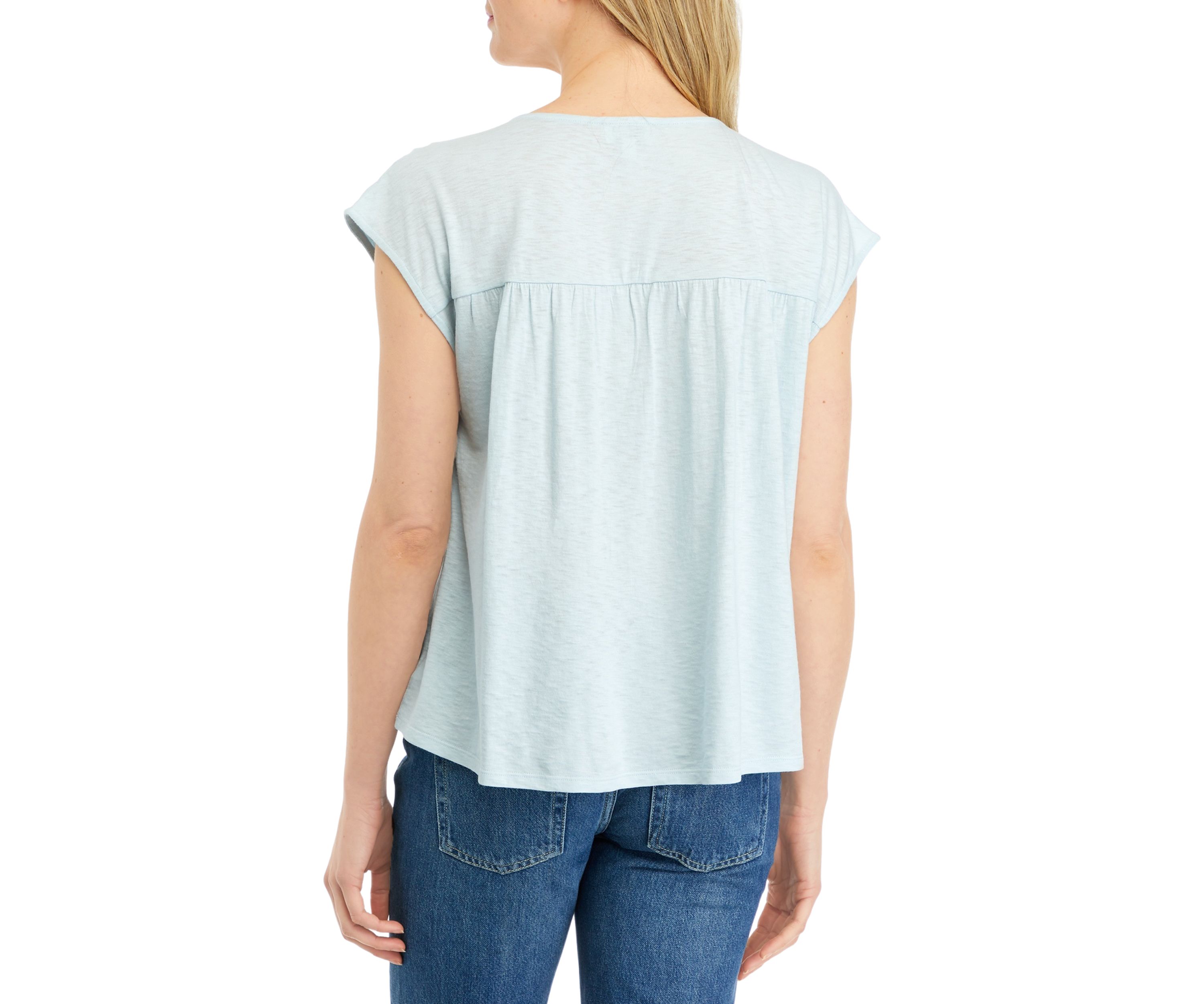 Womens Embroidered Split Neck Top 