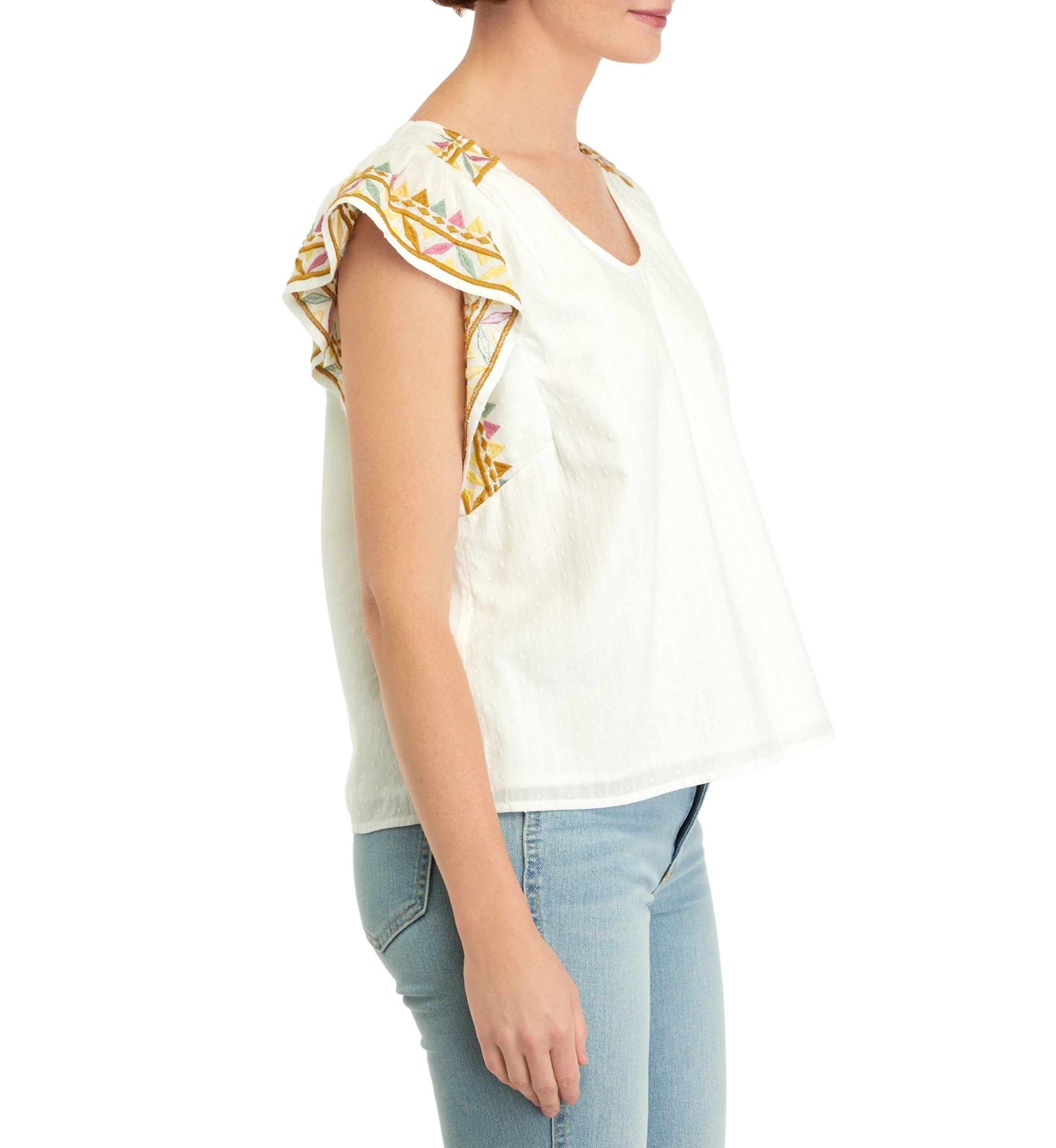 Womens Embroidered Flutter Sleeve Top