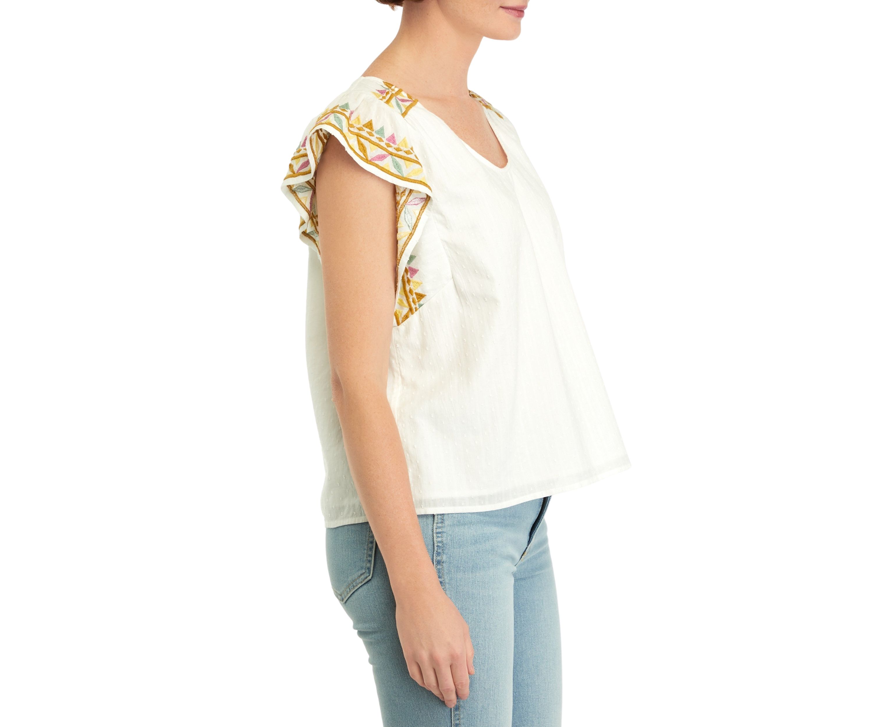 Womens Embroidered Flutter Sleeve Top