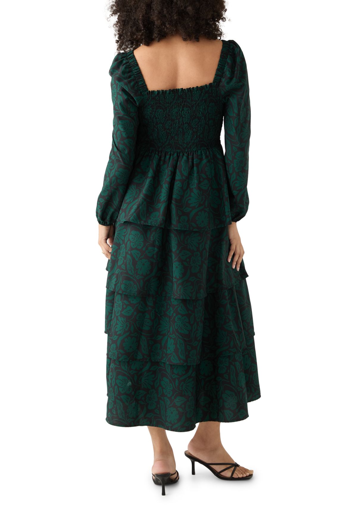 Womens Long Sleeve Tiered Midi Dress