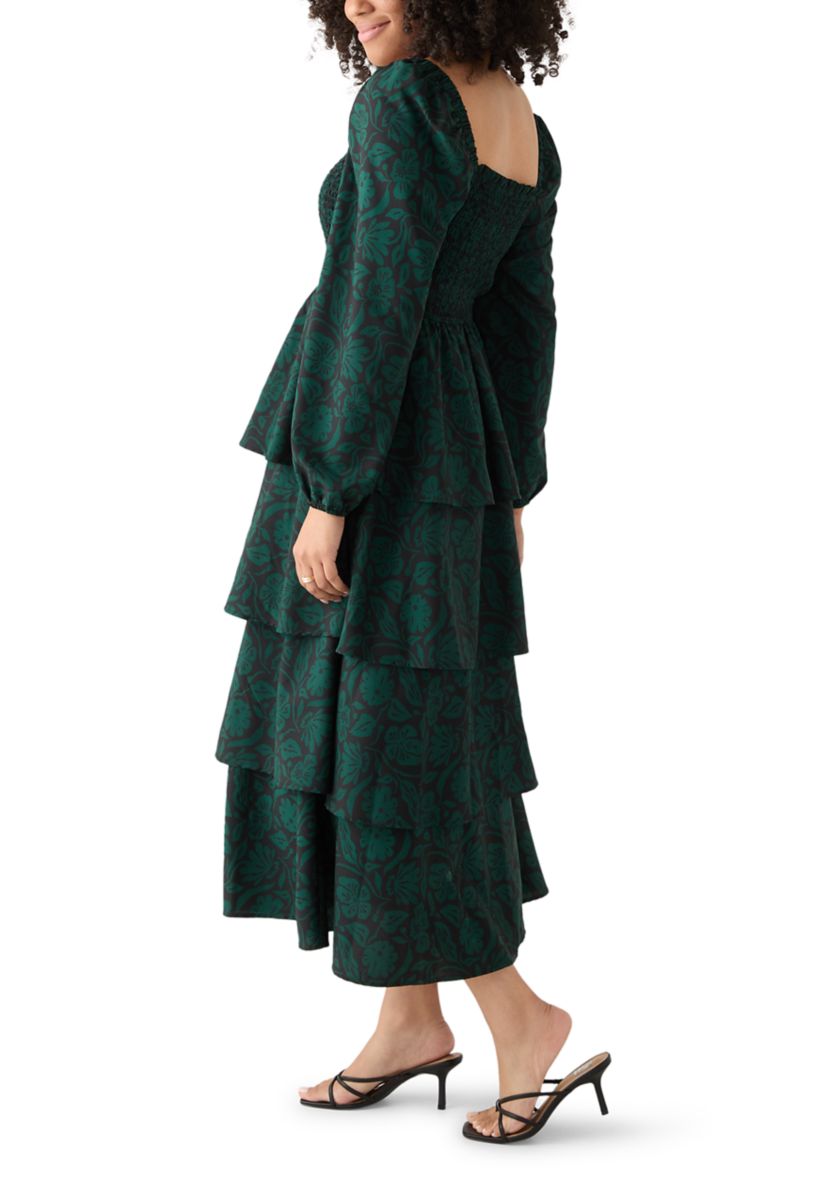 Womens Long Sleeve Tiered Midi Dress
