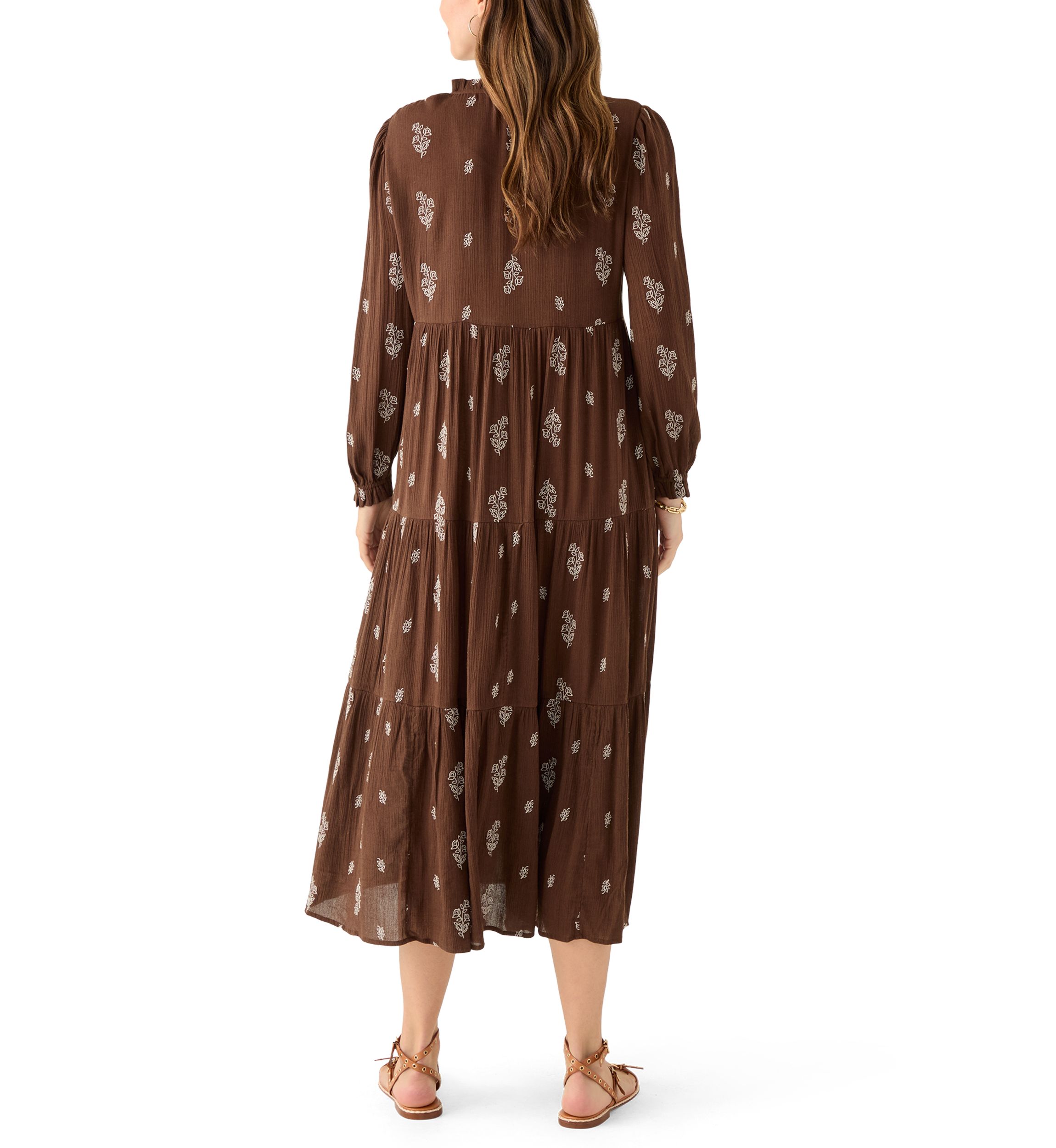 Womens Long Sleeve Floral Embroidered Maxi Dress