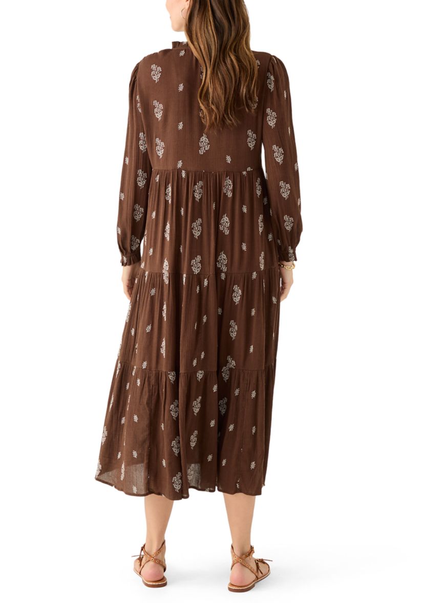 Womens Long Sleeve Floral Embroidered Maxi Dress