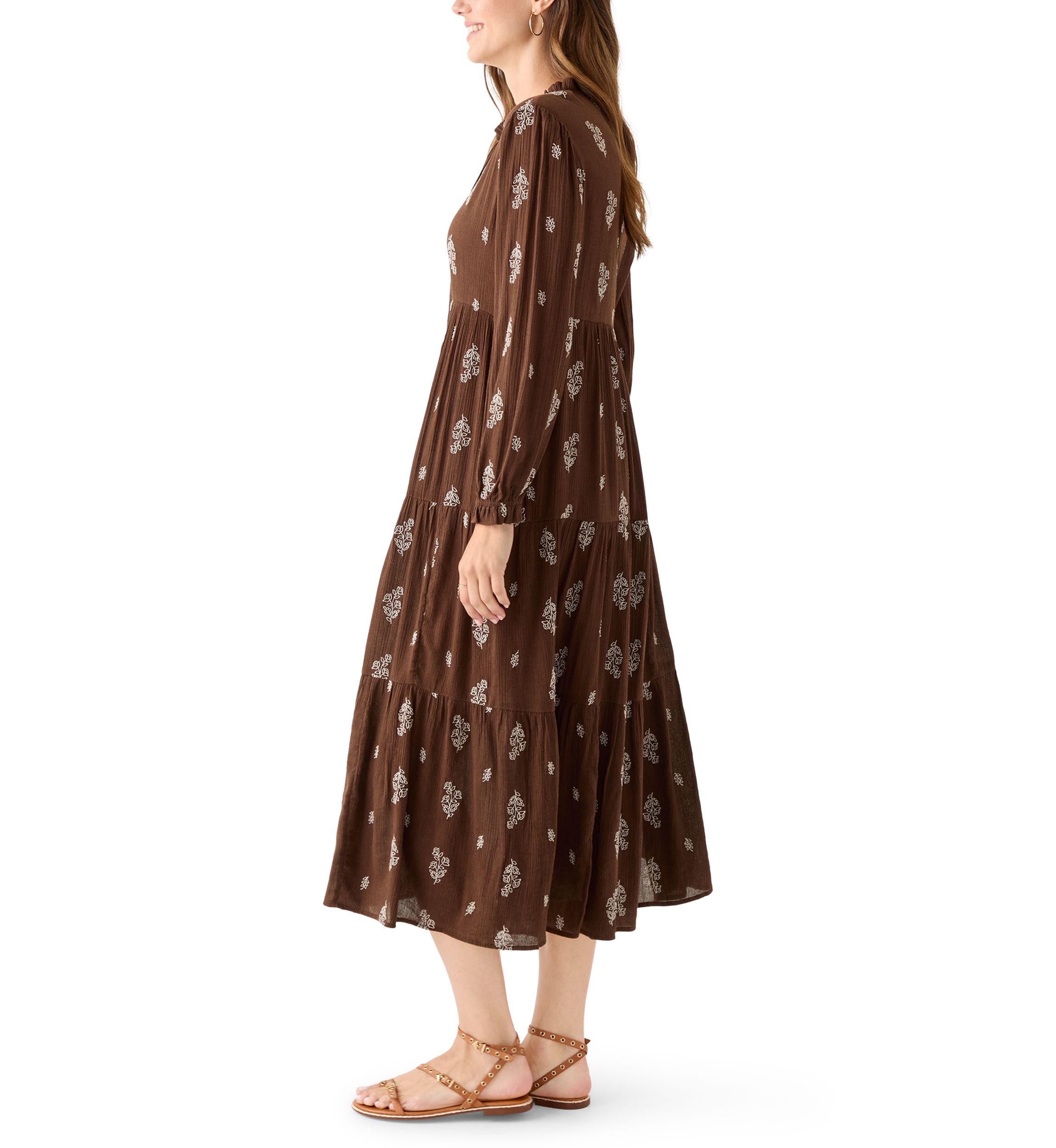 Womens Long Sleeve Floral Embroidered Maxi Dress
