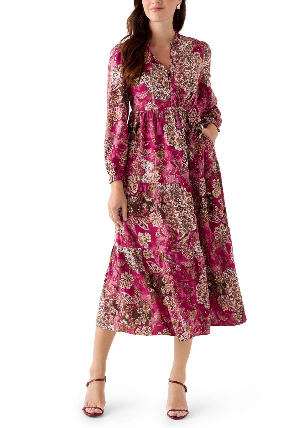 Womens Long Sleeve Embroidered Maxi Dress