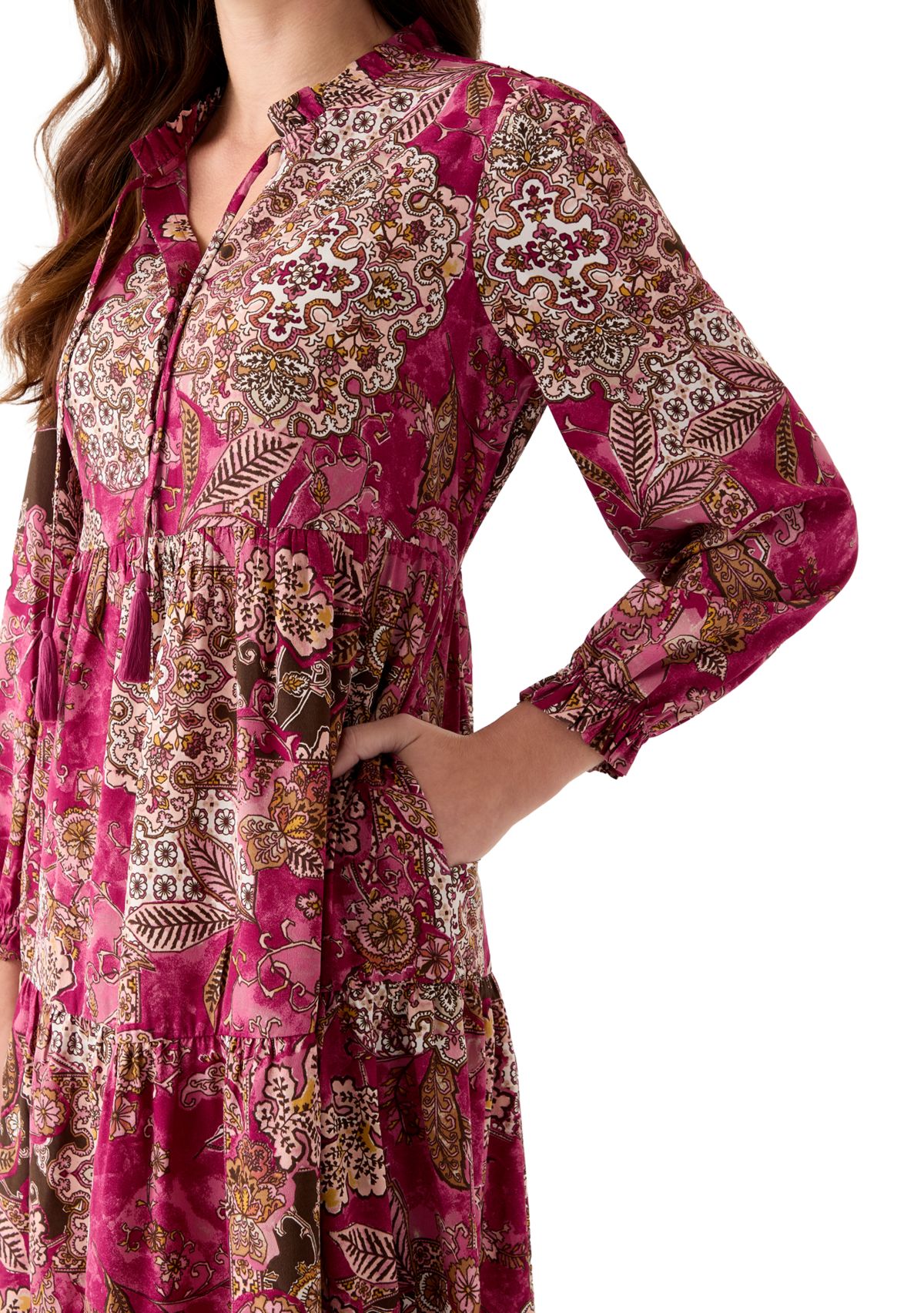 Womens Long Sleeve Embroidered Maxi Dress