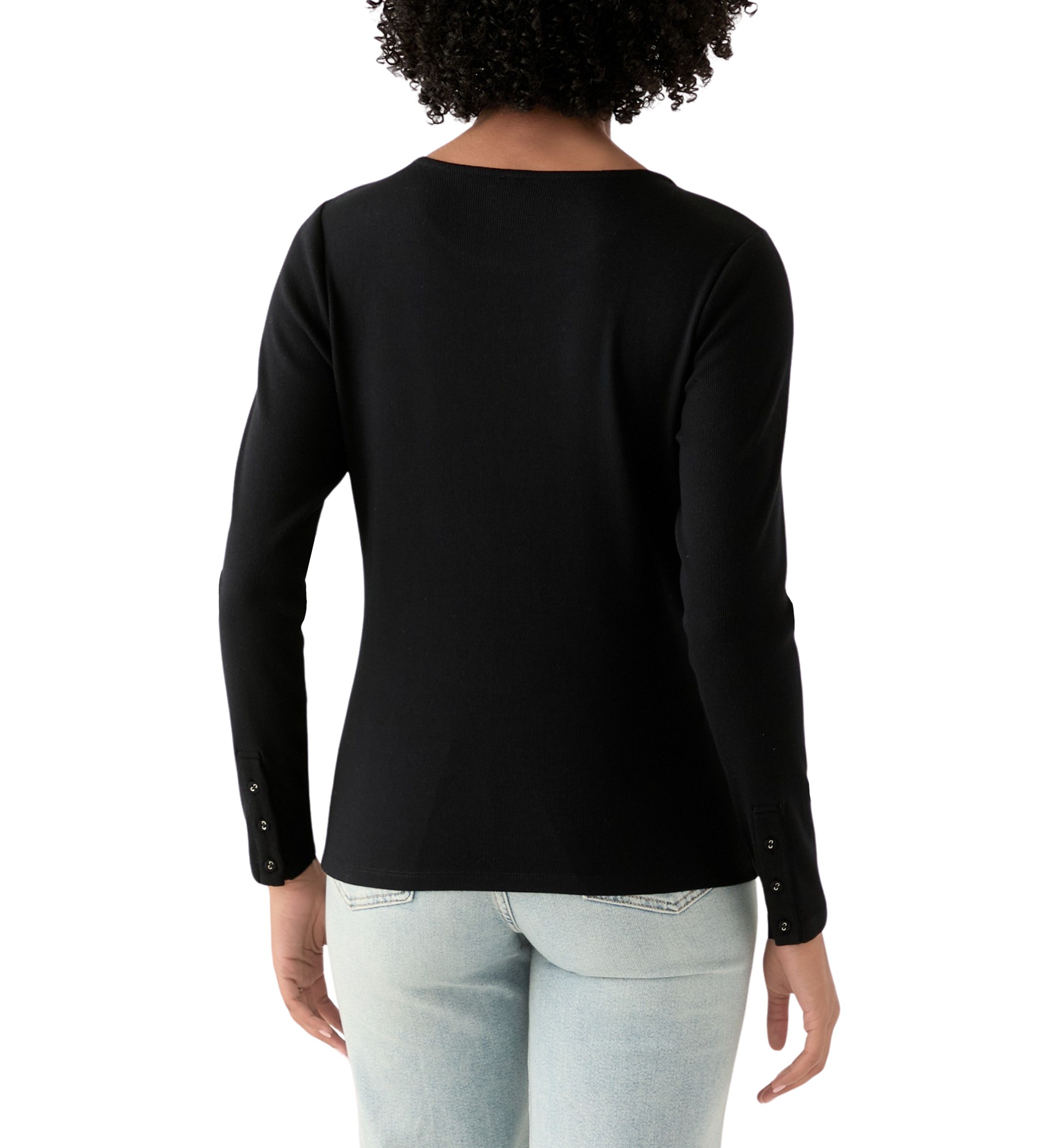 Womens Long Sleeve Envelope Button Sleeve T-Shirt