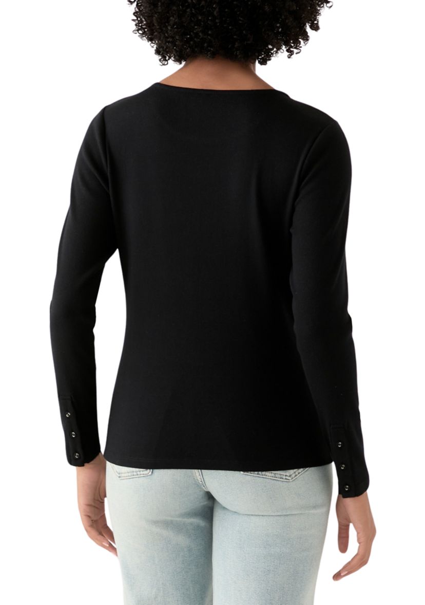 Womens Long Sleeve Envelope Button Sleeve T-Shirt