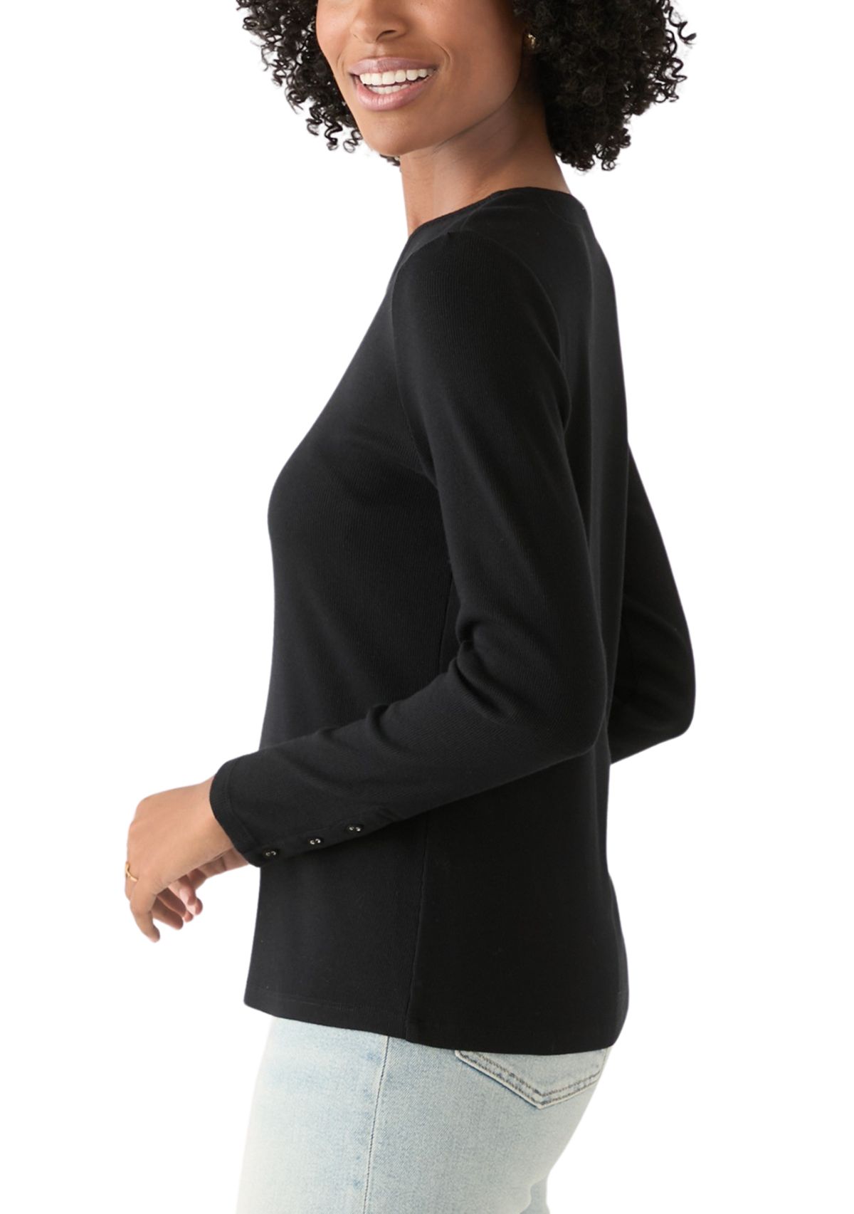 Womens Long Sleeve Envelope Button Sleeve T-Shirt