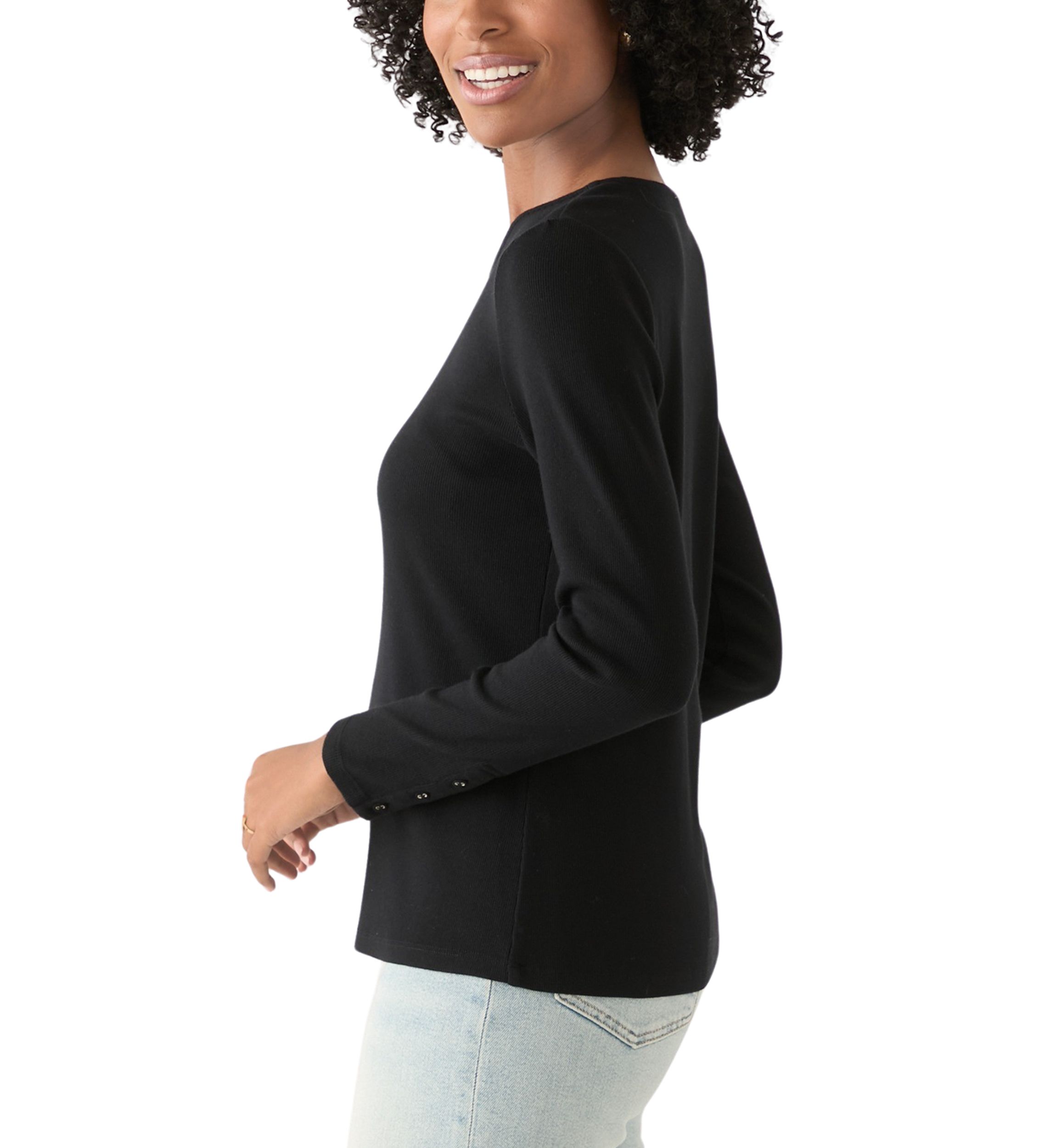 Womens Long Sleeve Envelope Button Sleeve T-Shirt