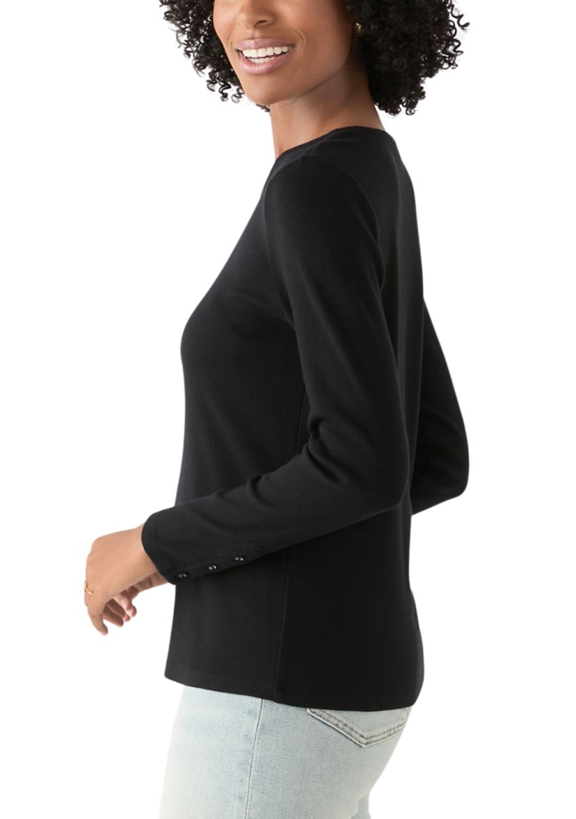 Womens Long Sleeve Envelope Button Sleeve T-Shirt