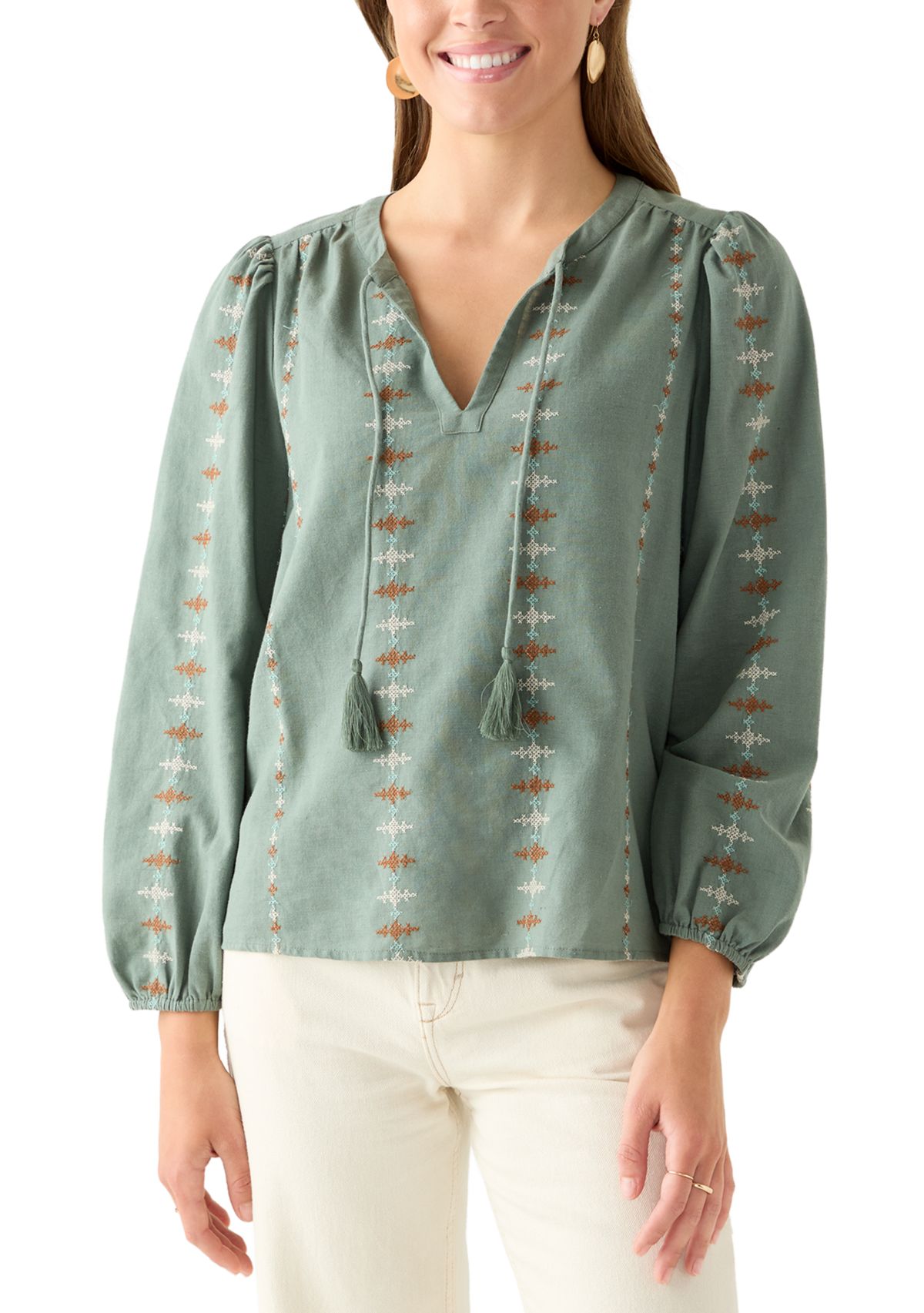  Womens Embroidered Peasant Top 