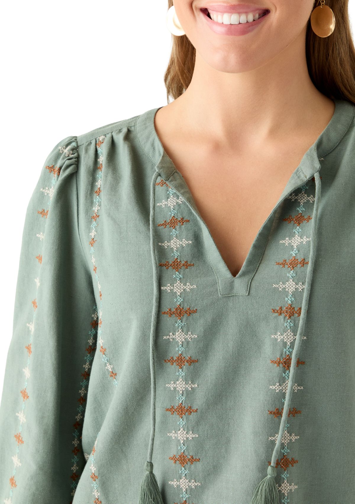  Womens Embroidered Peasant Top 