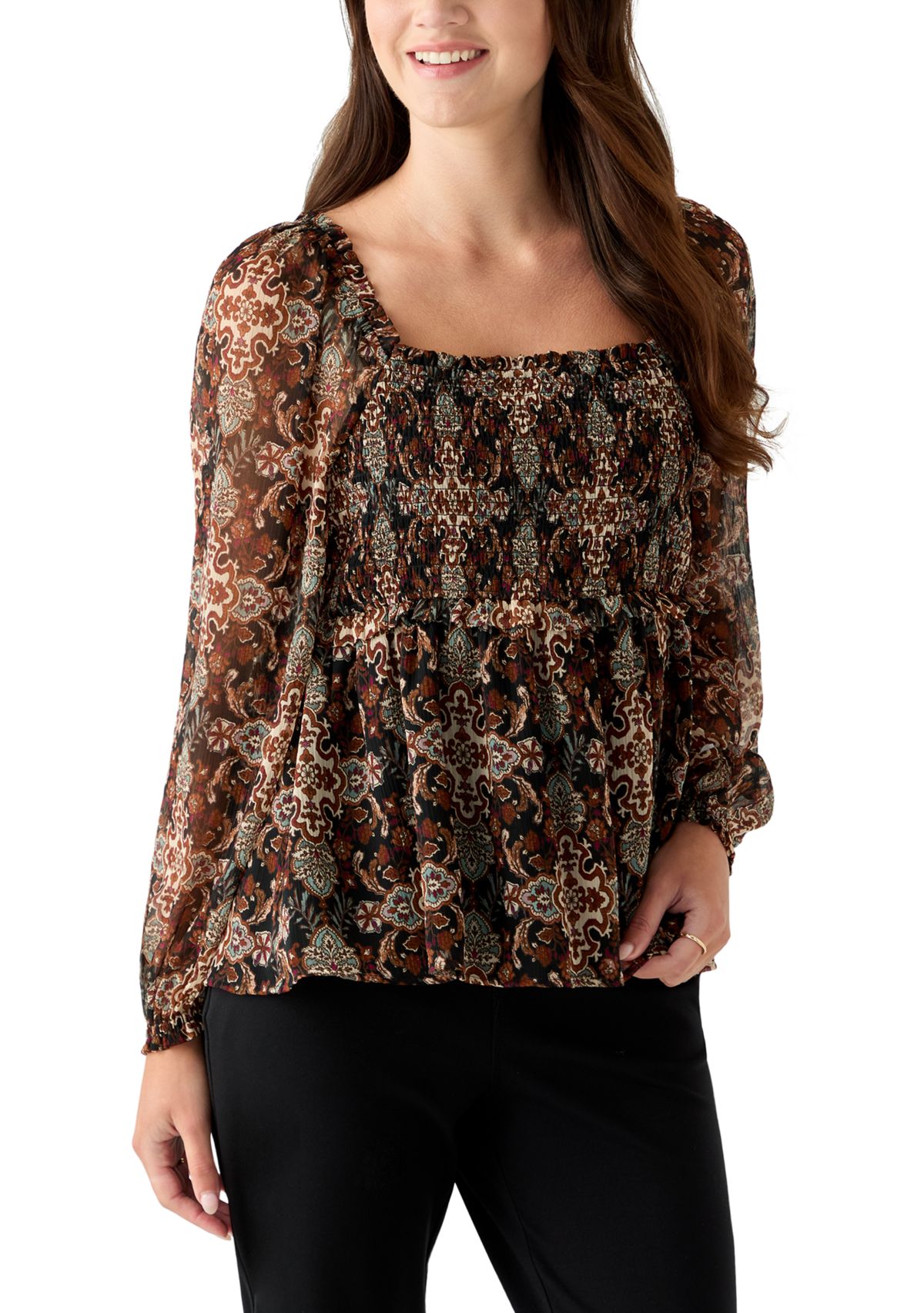 Womens Long Sleeve Smocked Tunic