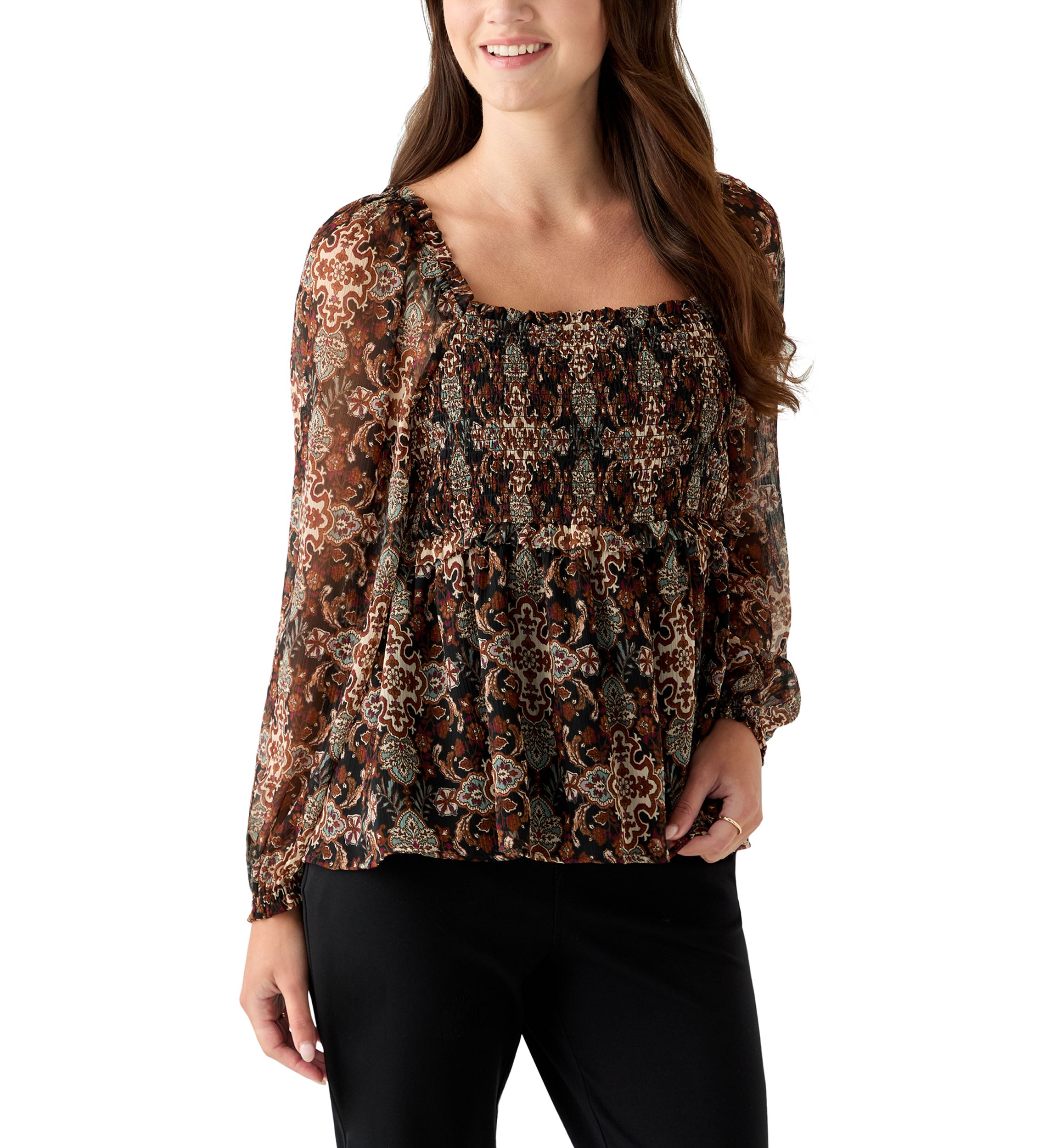 Womens Long Sleeve Smocked Tunic
