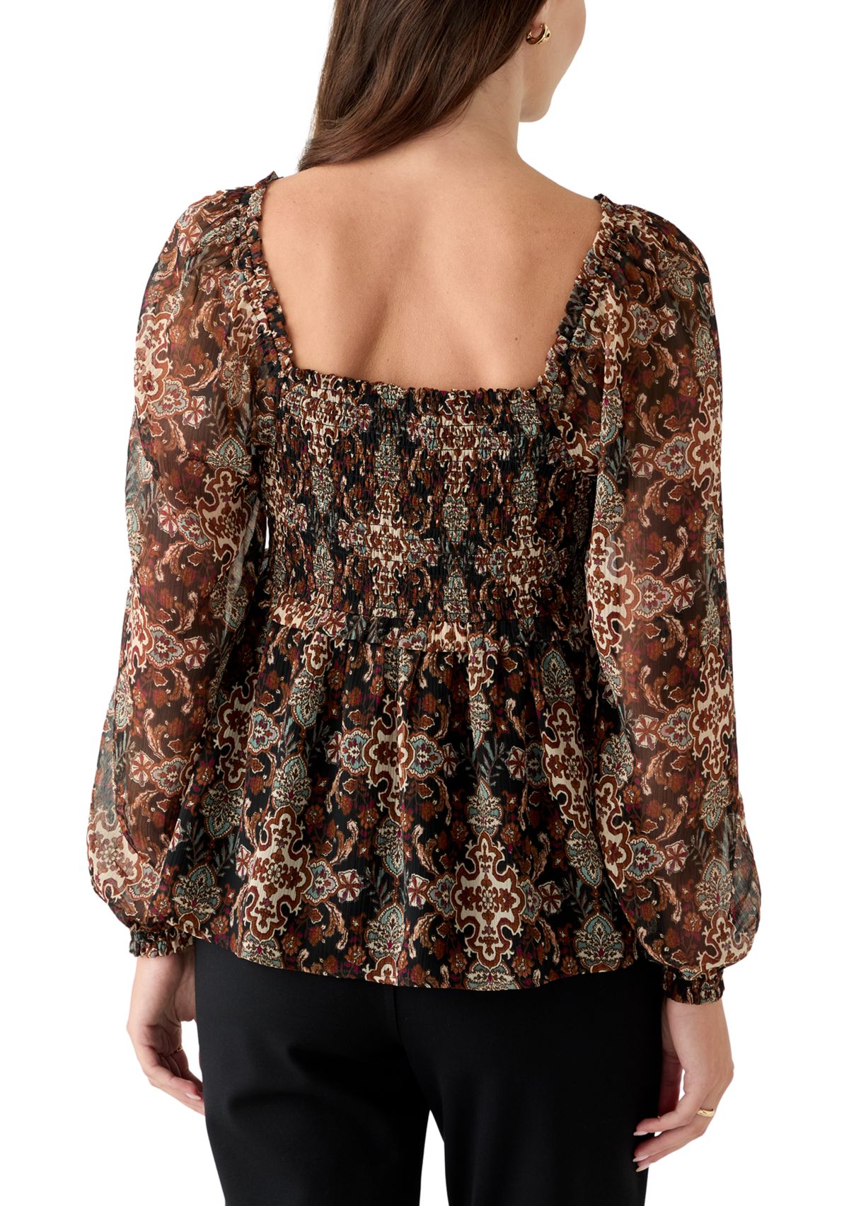 Womens Long Sleeve Smocked Tunic