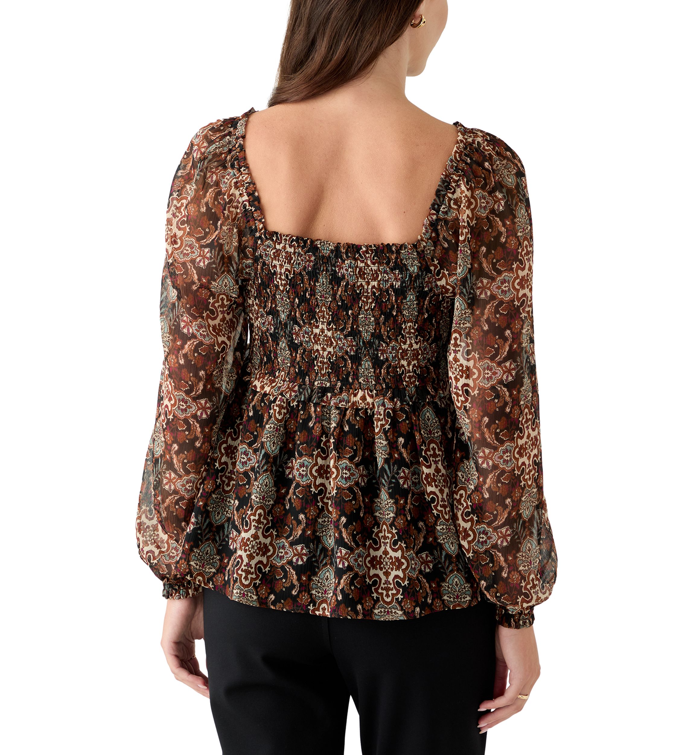 Womens Long Sleeve Smocked Tunic